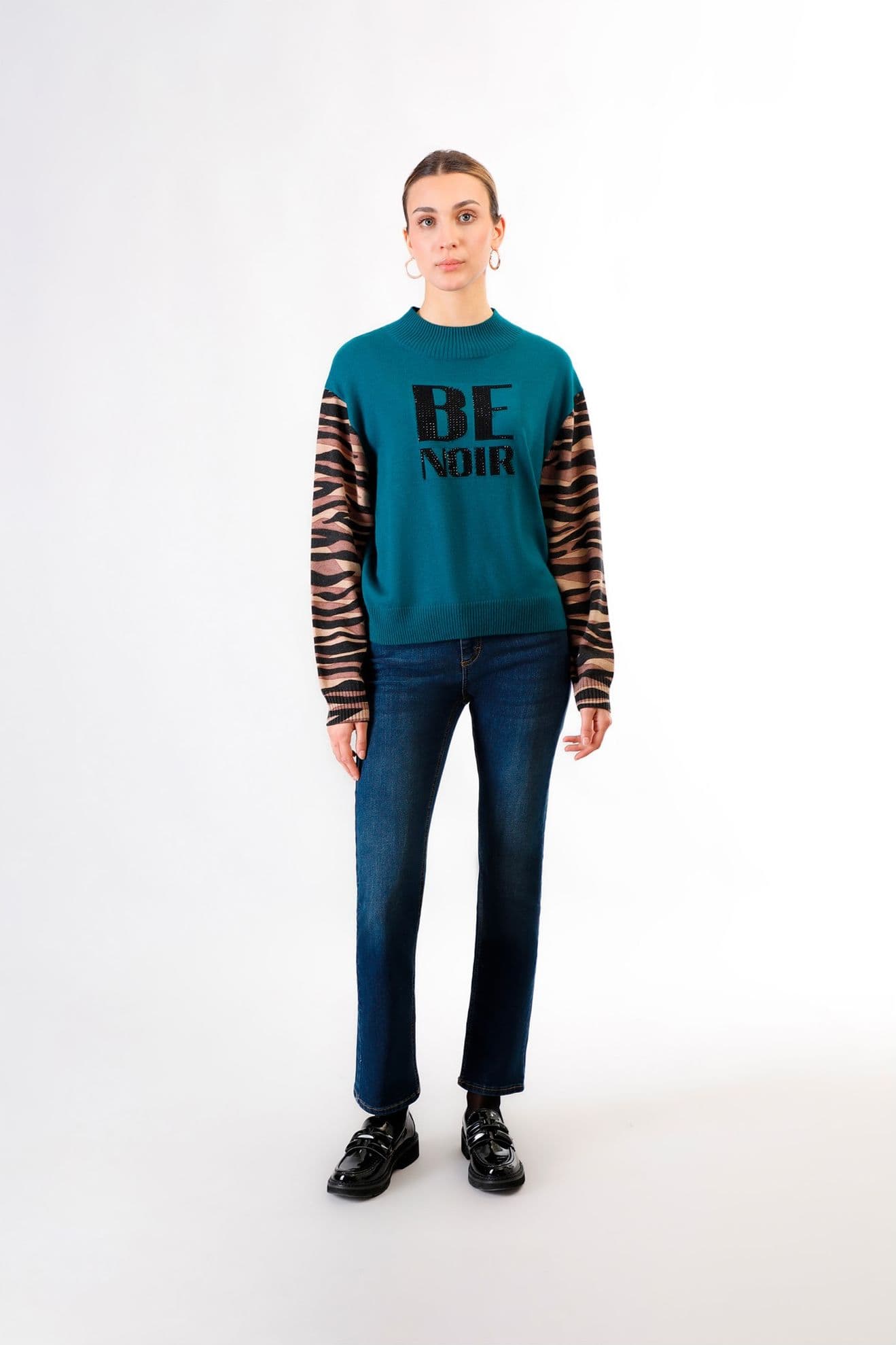 MAGLIA COLLO A CICLISTA  BE NOIR CON MANICHE STAMPATE