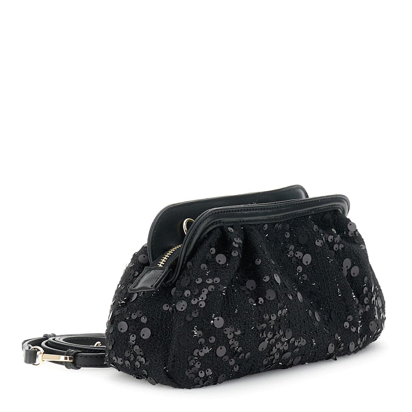 POCHETTE CON CERNIERA IN TESSUTO BOUCLE' CON APPLCAZIONE DI PAILLETTES in Pochette e Clutch 3A Moda Mare Sport - Bellaria Igea Marina, commercioVirtuoso.it