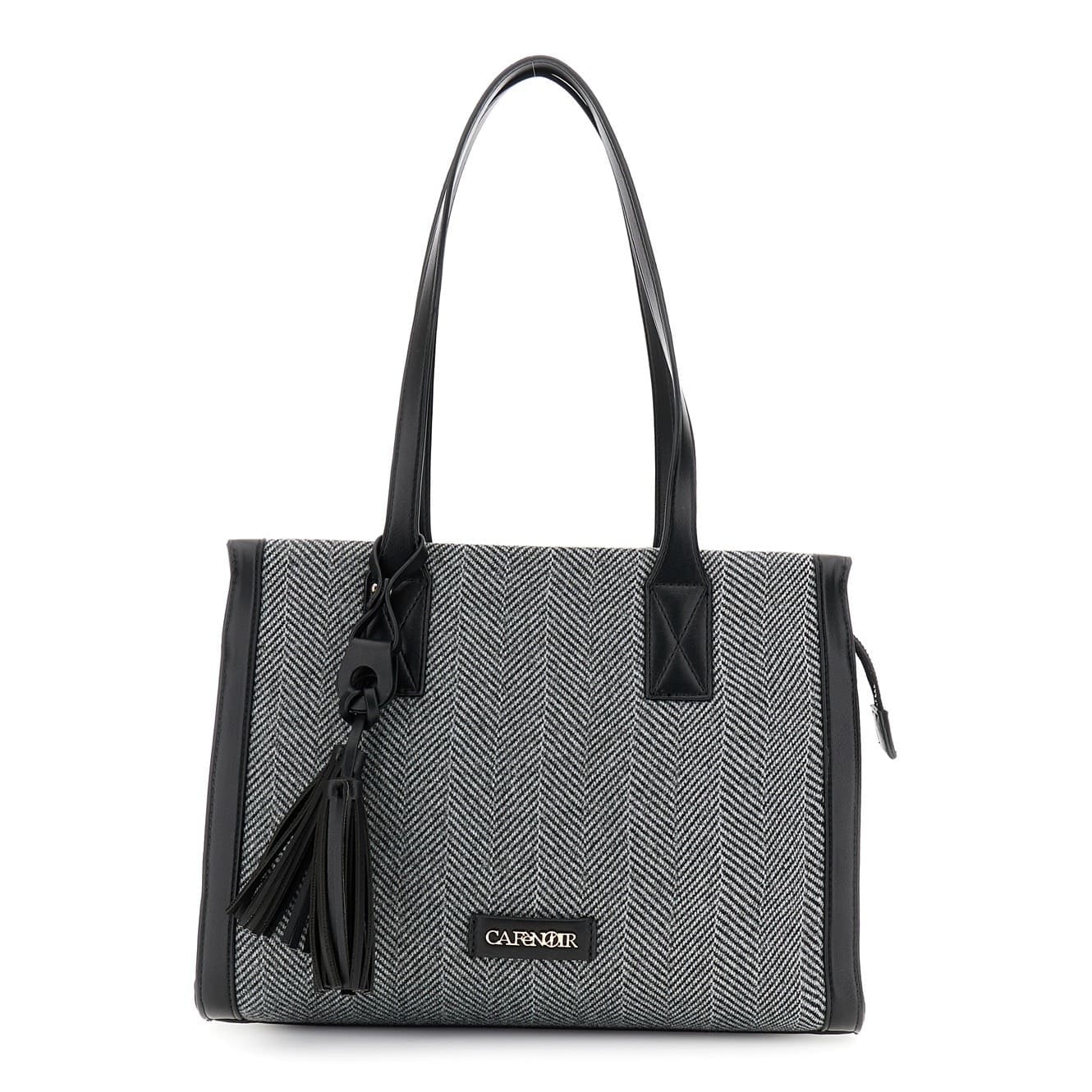 BORSA IN TESSUTO TWEED, CHARM CON NAPPINA E LETTERING IN METALLO in Borse a tracolla 3A Moda Mare Sport - Bellaria Igea Marina, commercioVirtuoso.it