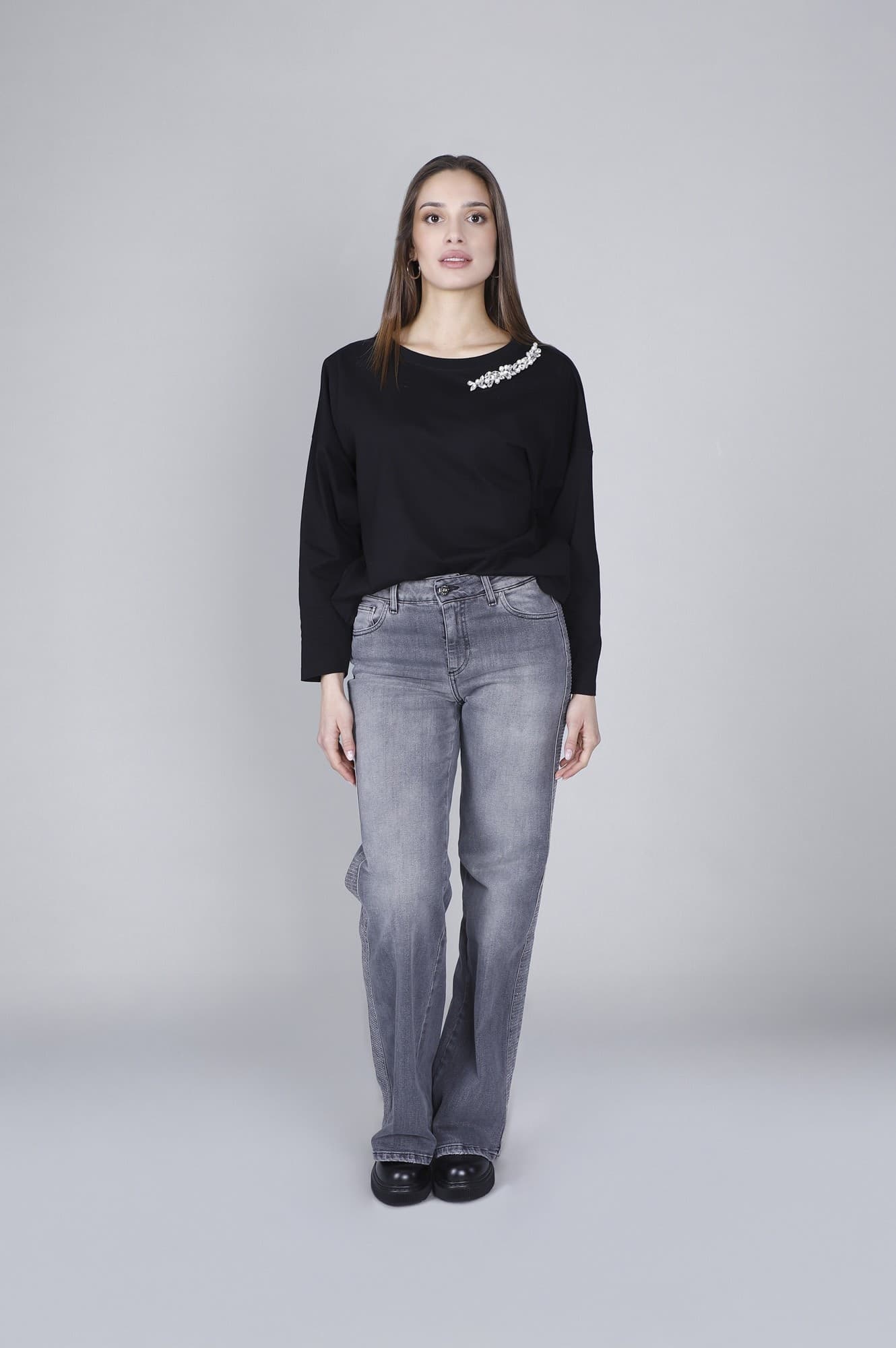 DENIM WIDE LEG CON STRAS AI FIANCHI