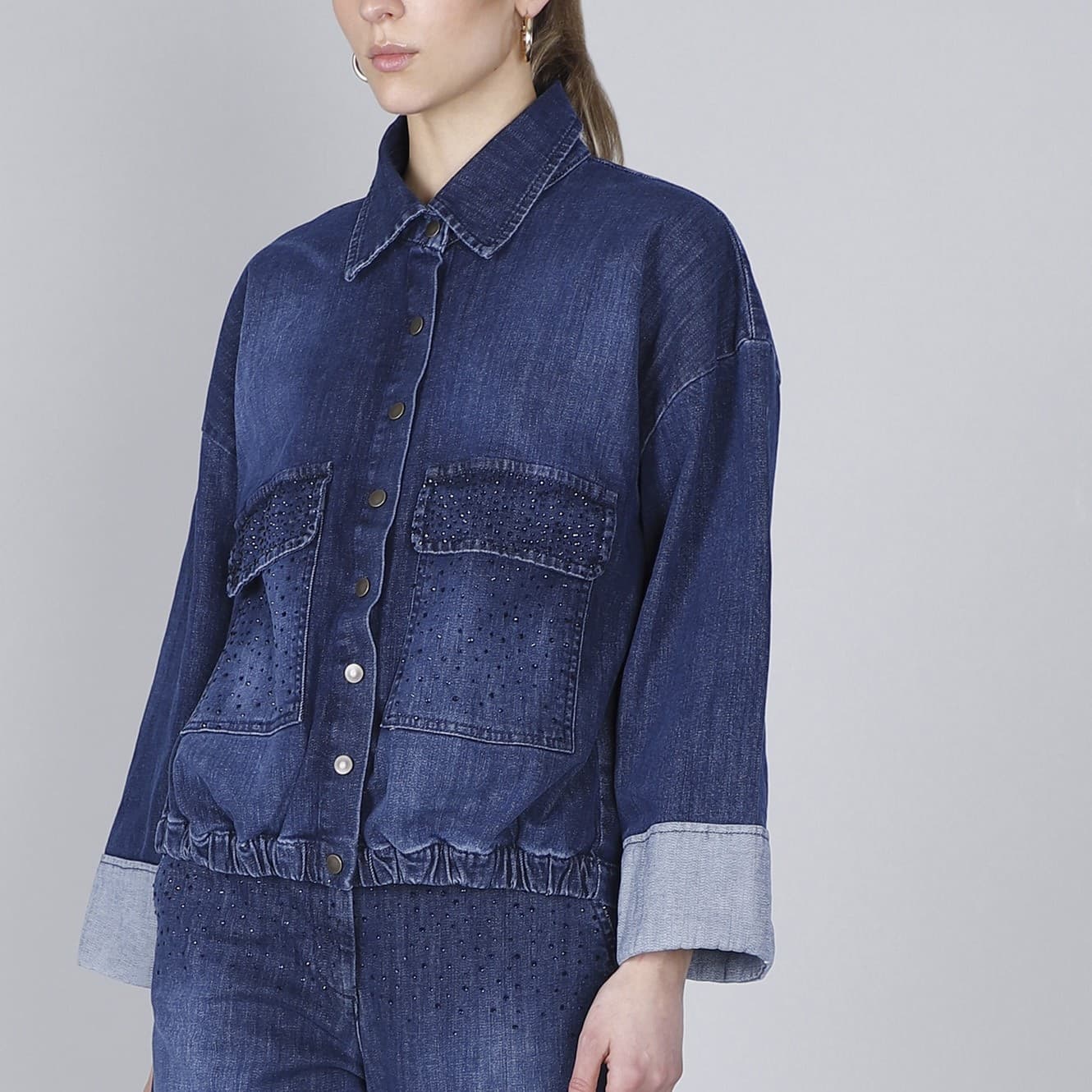 CAMICIA IN DENIM CON STRAS in Jeans 3A Moda Mare Sport - Bellaria Igea Marina, commercioVirtuoso.it