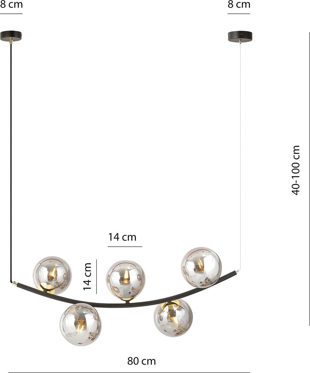 Sospensione Contemporanea Ritz 5 Luci In Acciaio Nero E Vetro Fumè in Lampade a sospensione LuceArt - Montecorvino Pugliano, commercioVirtuoso.it
