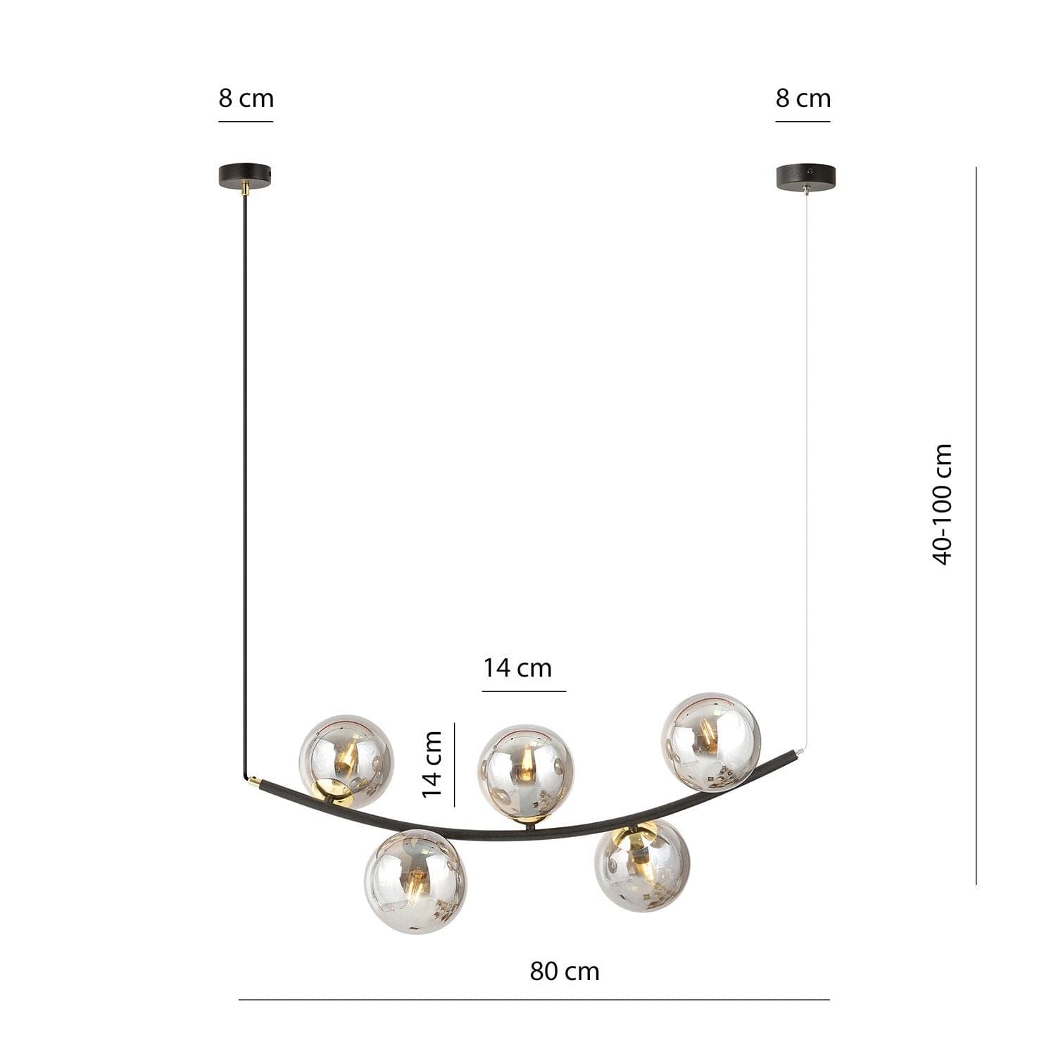 Sospensione Contemporanea Ritz 5 Luci In Acciaio Nero E Vetro Fumè in Lampade a sospensione LuceArt - Montecorvino Pugliano, commercioVirtuoso.it
