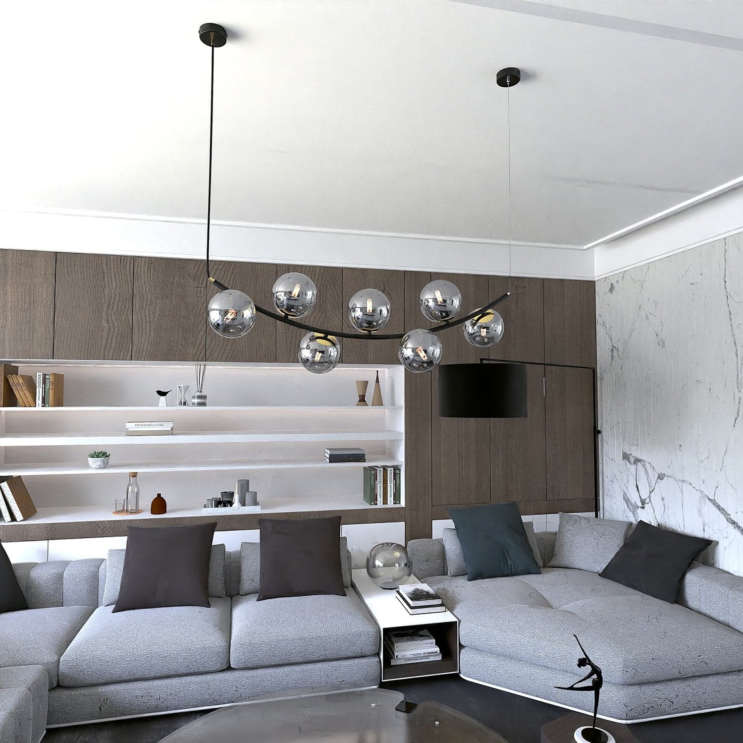 Sospensione Contemporanea Ritz 7 Luci In Acciaio Nero E Vetro Fumè in Lampade a sospensione LuceArt - Montecorvino Pugliano, commercioVirtuoso.it