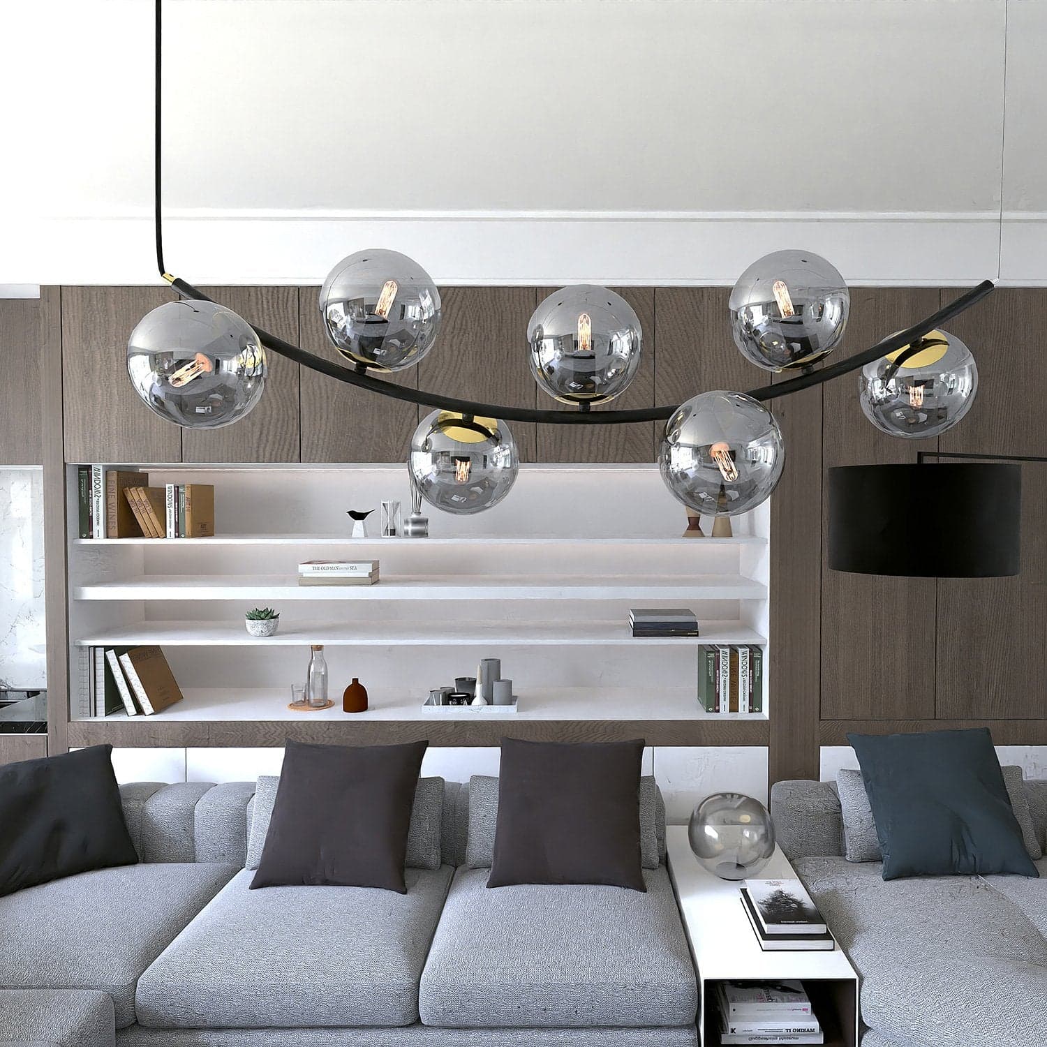 Sospensione Contemporanea Ritz 7 Luci In Acciaio Nero E Vetro Fumè in Lampade a sospensione LuceArt - Montecorvino Pugliano, commercioVirtuoso.it