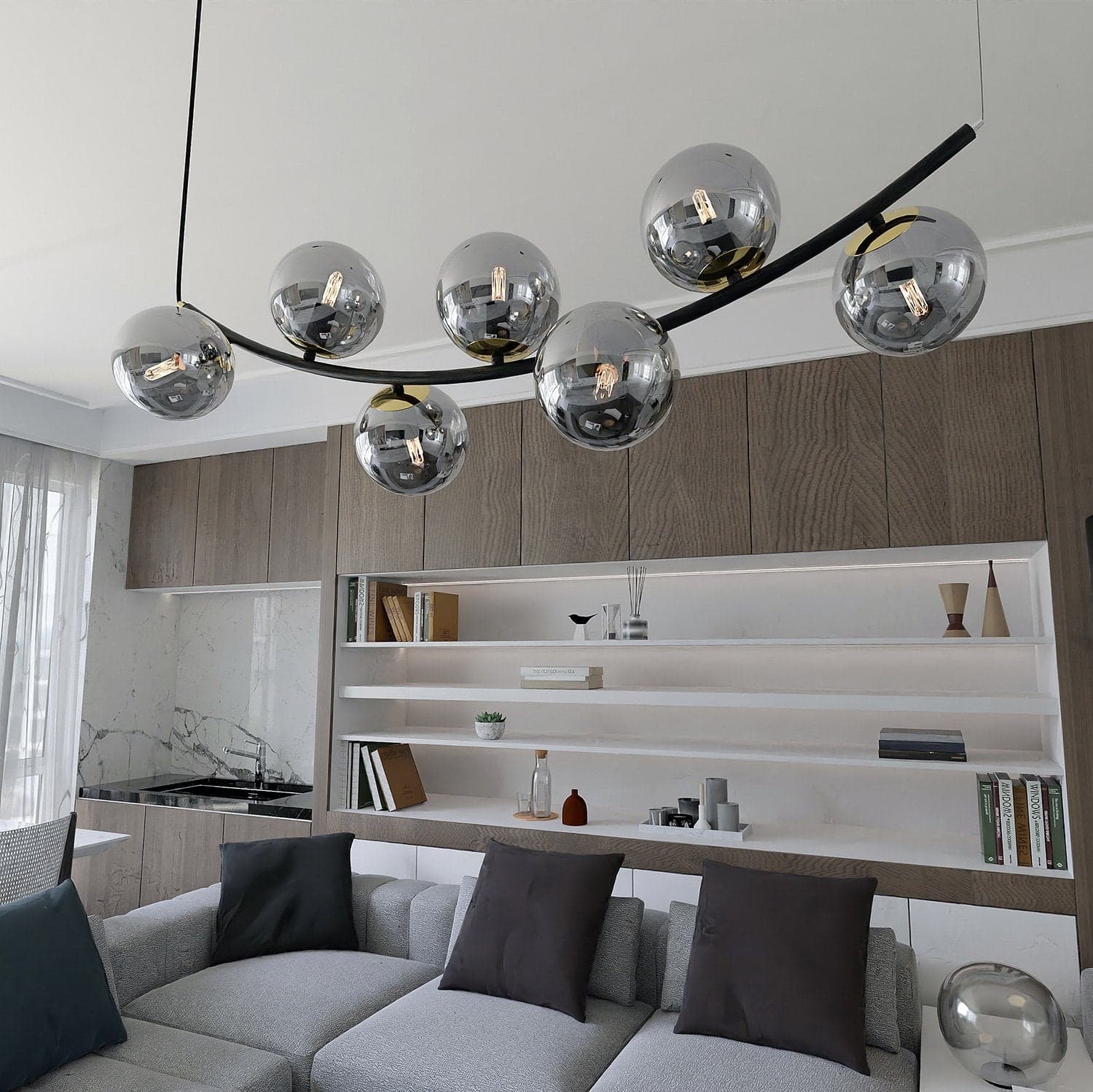 Sospensione Contemporanea Ritz 7 Luci In Acciaio Nero E Vetro Fumè in Lampade a sospensione LuceArt - Montecorvino Pugliano, commercioVirtuoso.it
