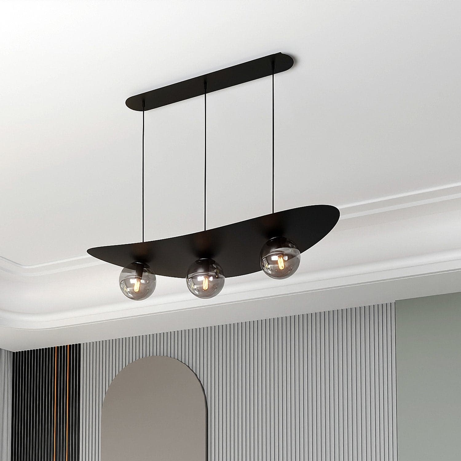 Sospensione Moderna Aura 3 Luci In Acciaio Nero E Vetro Fumè in Lampade a sospensione LuceArt - Montecorvino Pugliano, commercioVirtuoso.it