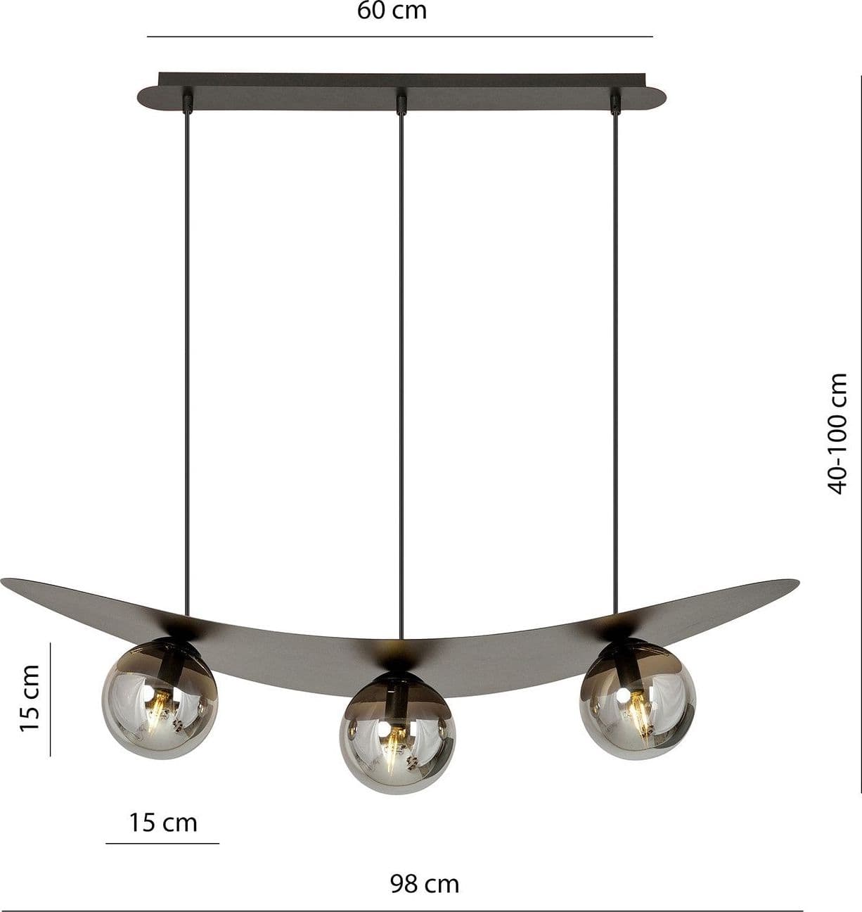 Sospensione Moderna Aura 3 Luci In Acciaio Nero E Vetro Fumè in Lampade a sospensione LuceArt - Montecorvino Pugliano, commercioVirtuoso.it