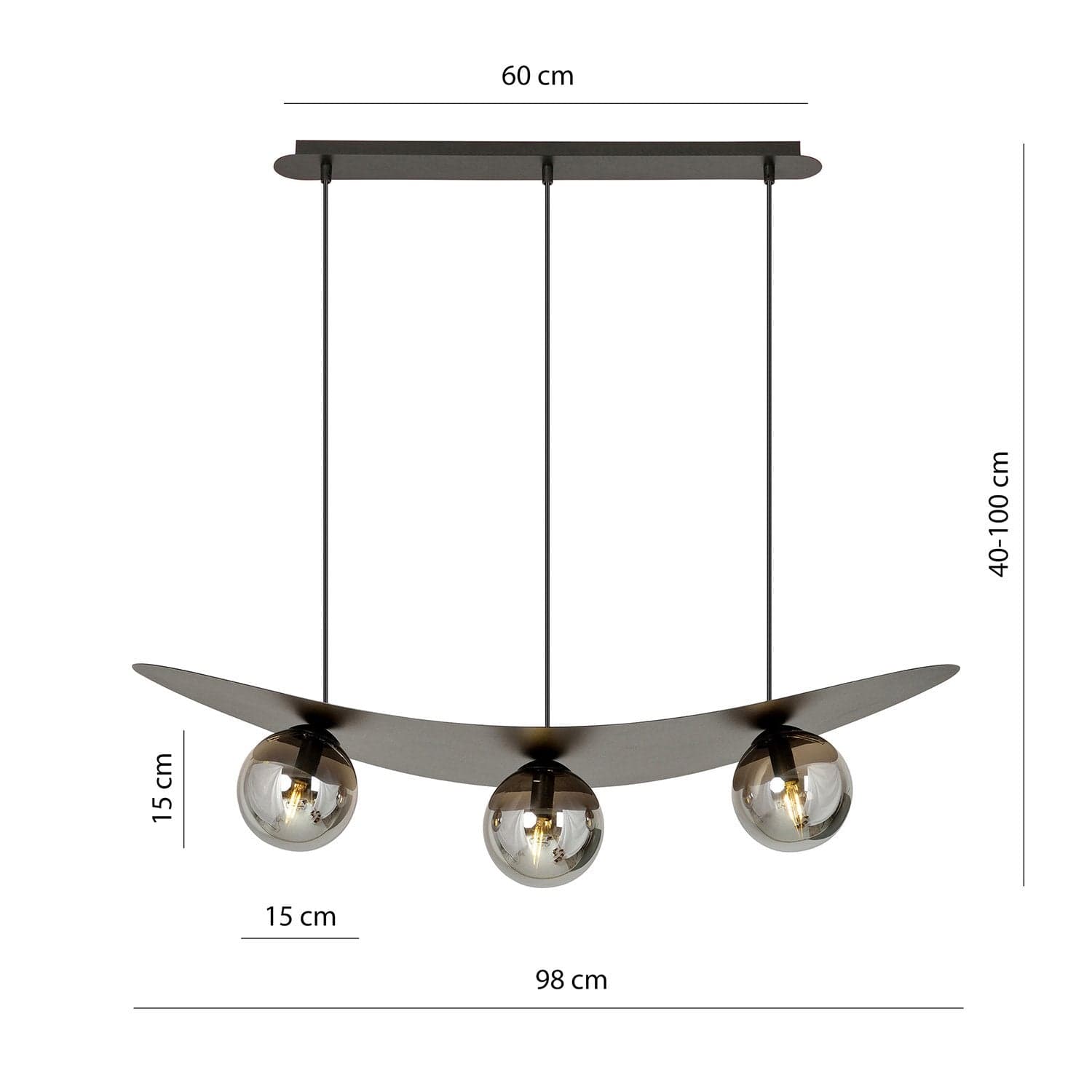 Sospensione Moderna Aura 3 Luci In Acciaio Nero E Vetro Fumè in Lampade a sospensione LuceArt - Montecorvino Pugliano, commercioVirtuoso.it