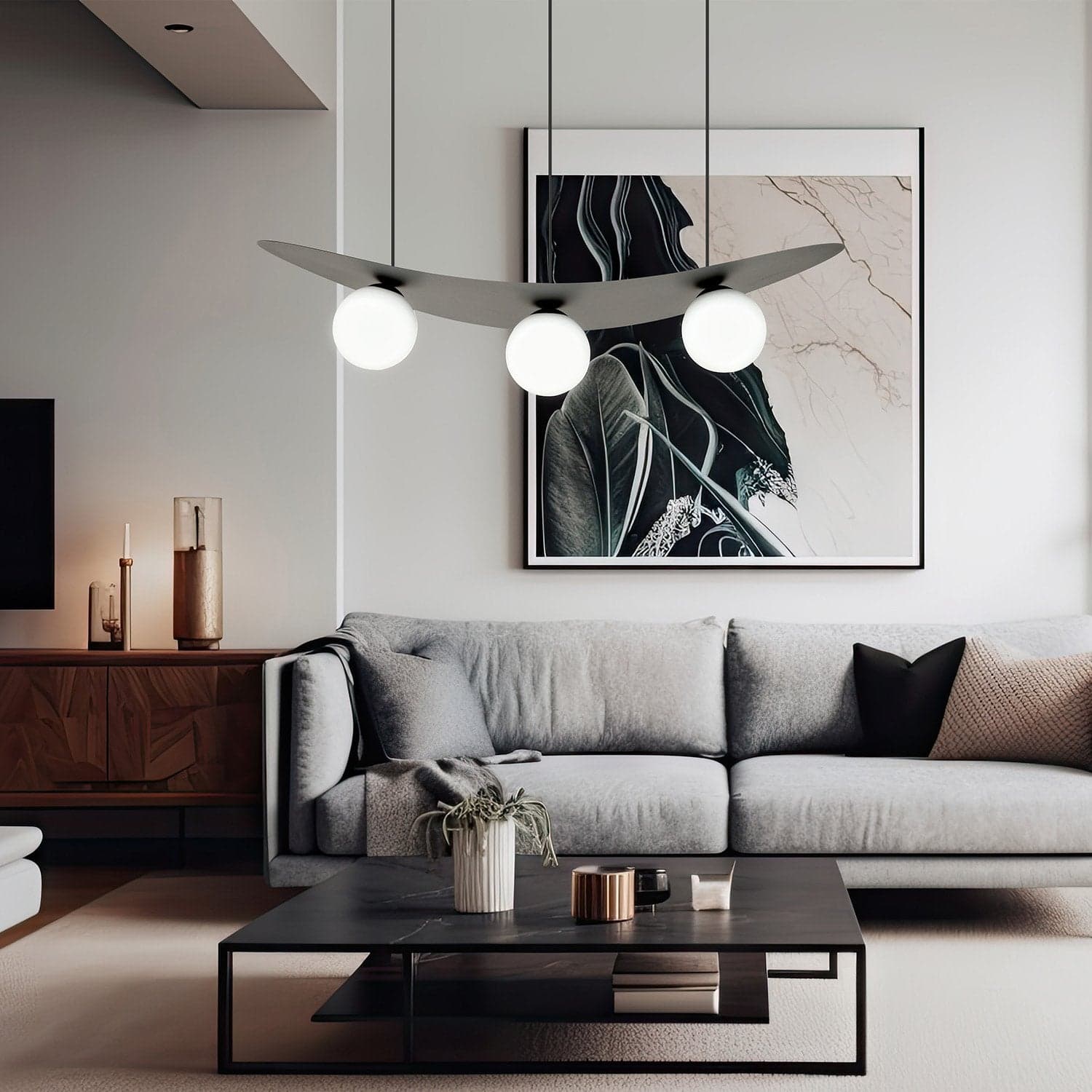 Sospensione Moderna Aura 3 Luci In Acciaio Nero E Vetro Bianco in Lampade a sospensione LuceArt - Montecorvino Pugliano, commercioVirtuoso.it