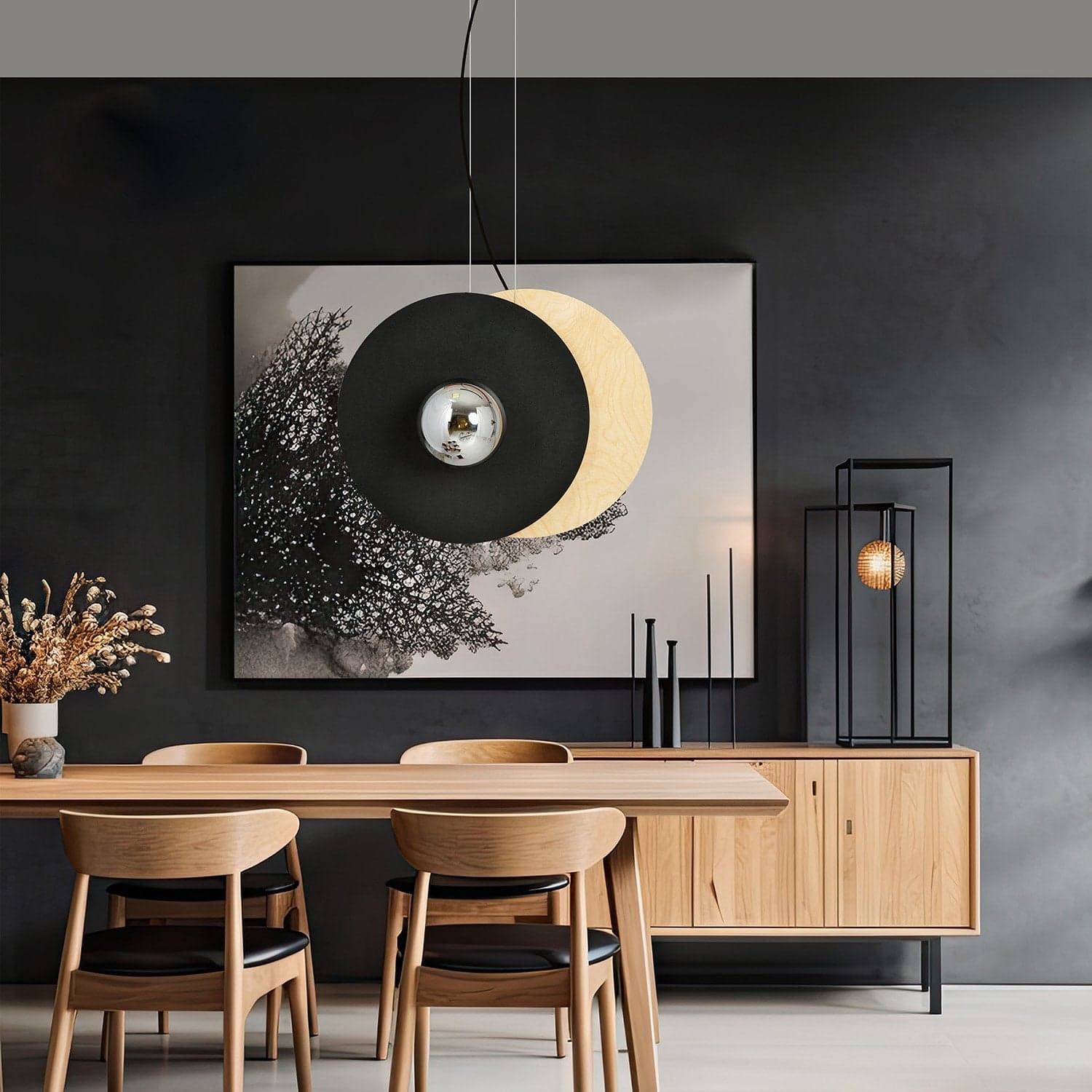 Sospensione Minimal Nordica Soho 2 Luci In Acciaio Nero E Legno Vetro Fumè in Lampade a sospensione LuceArt - Montecorvino Pugliano, commercioVirtuoso.it