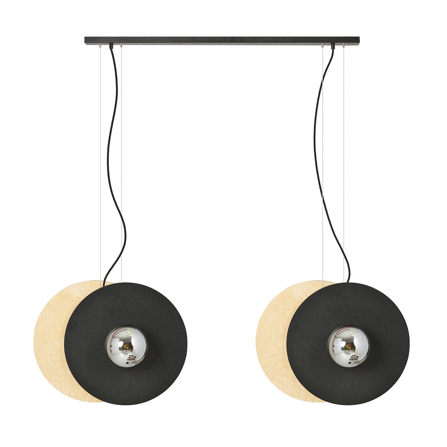 Sospensione Minimal Nordica Soho 4 Luci In Acciaio Nero E Legno Vetro Fumè in Lampade a sospensione LuceArt - Montecorvino Pugliano, commercioVirtuoso.it