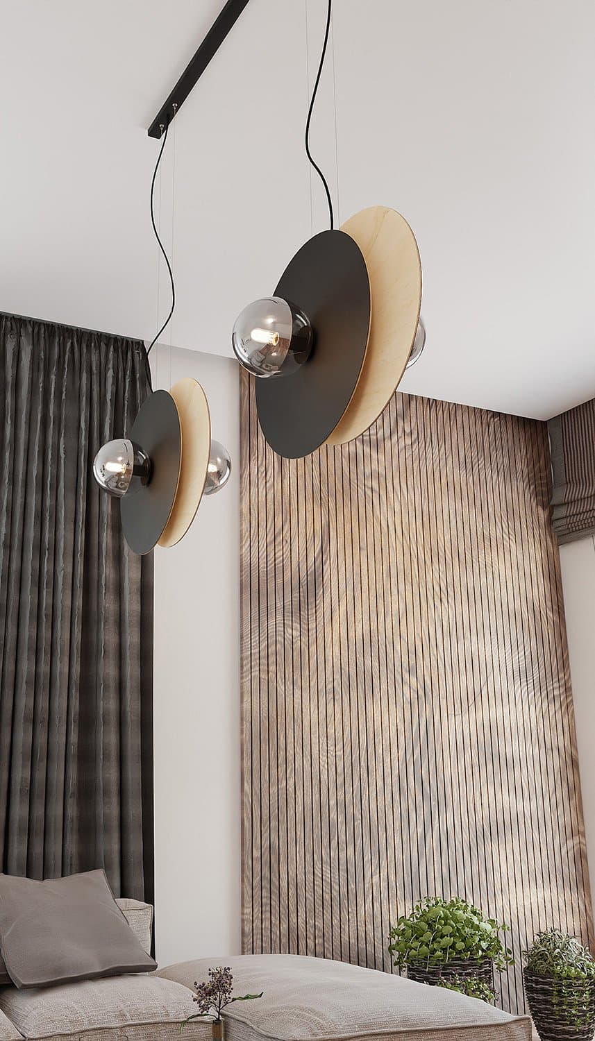 Sospensione Minimal Nordica Soho 4 Luci In Acciaio Nero E Legno Vetro Fumè in Lampade a sospensione LuceArt - Montecorvino Pugliano, commercioVirtuoso.it