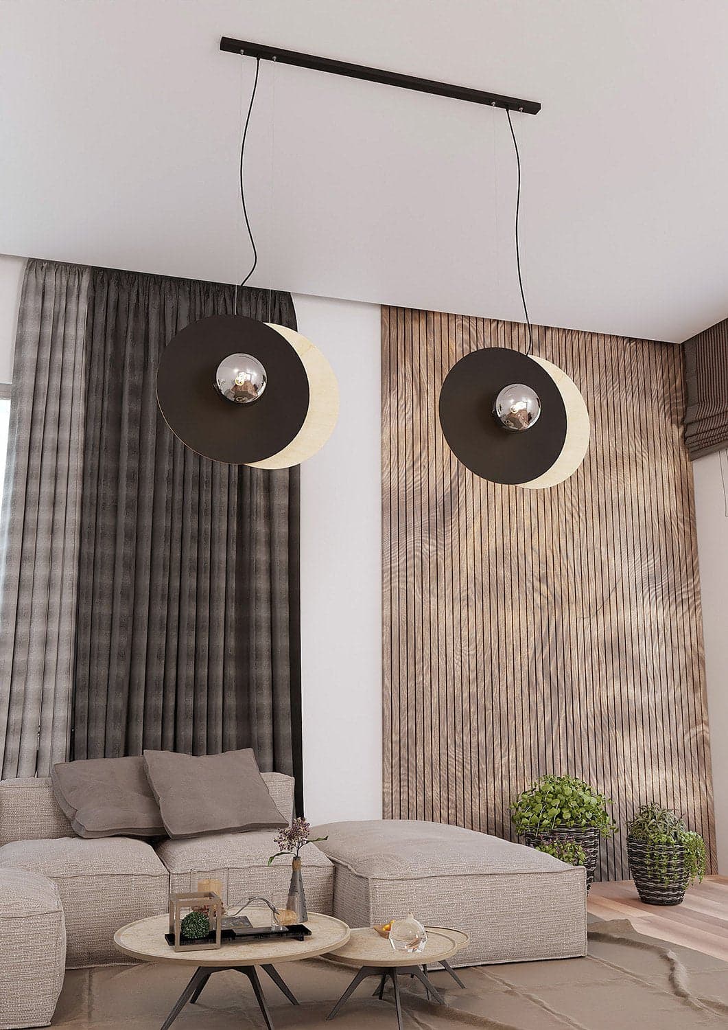 Sospensione Minimal Nordica Soho 4 Luci In Acciaio Nero E Legno Vetro Fumè in Lampade a sospensione LuceArt - Montecorvino Pugliano, commercioVirtuoso.it