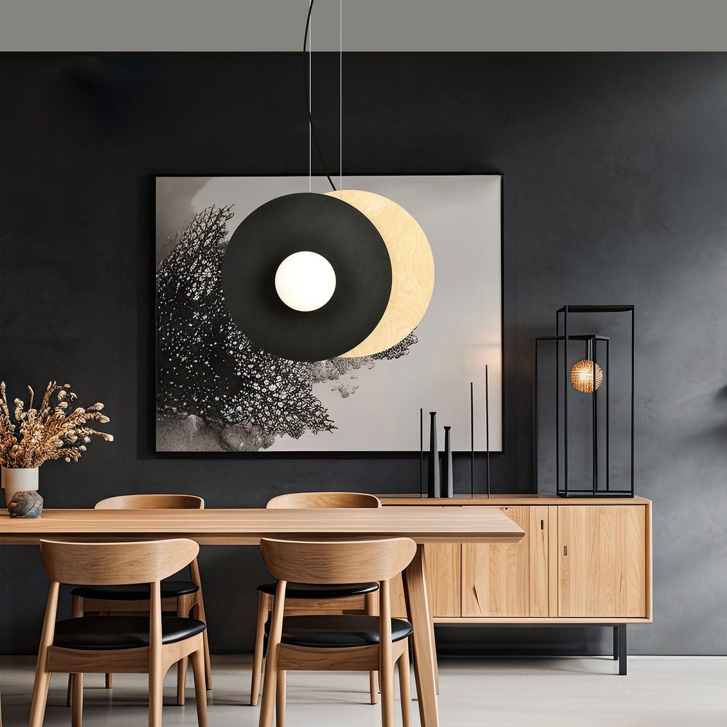 Sospensione Minimal Nordica Soho 2 Luci In Acciaio Nero E Legno Vetro Bianco in Lampade a sospensione LuceArt - Montecorvino Pugliano, commercioVirtuoso.it