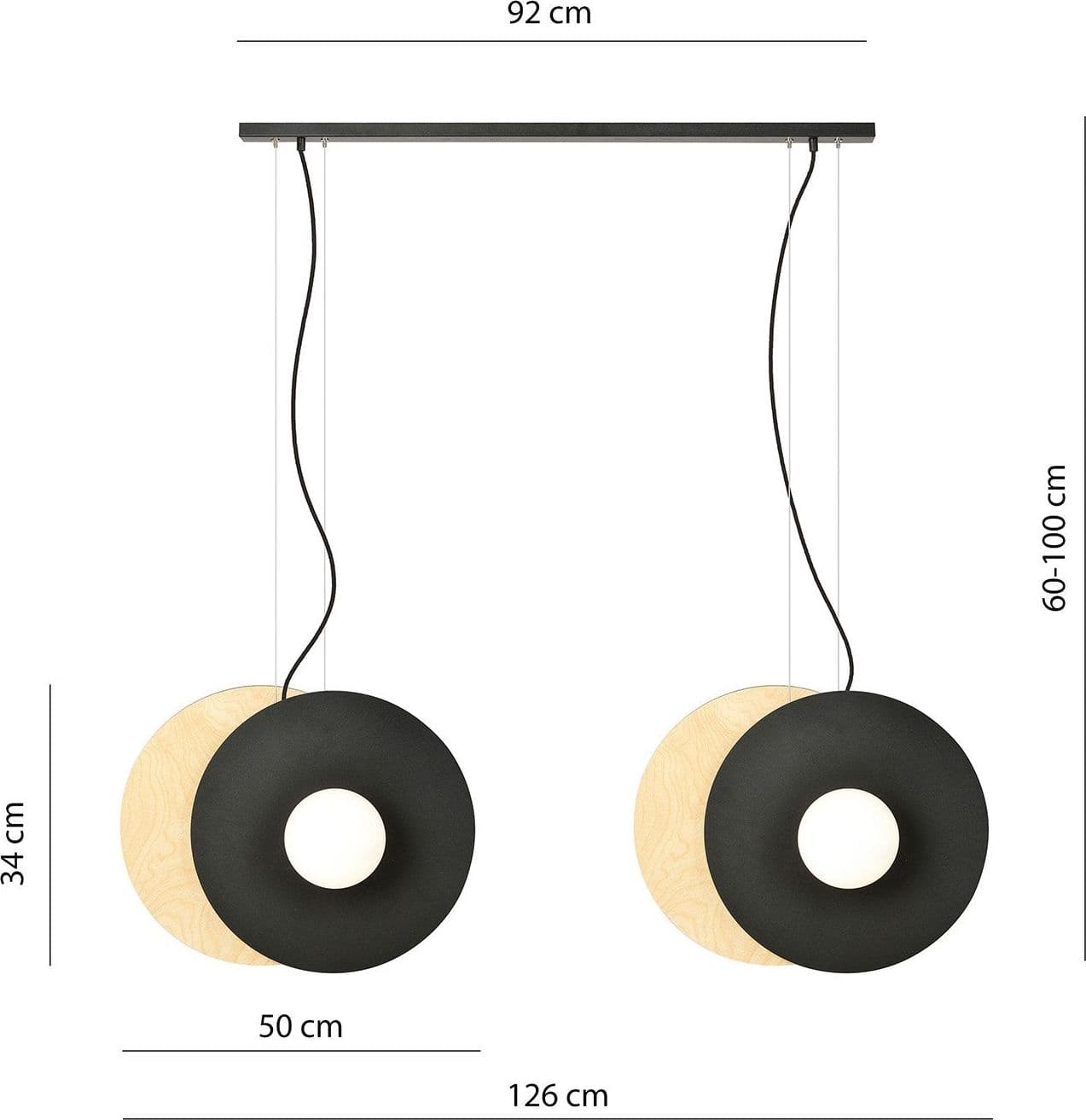 Sospensione Minimal Nordica Soho 4 Luci In Acciaio Nero E Legno Vetro Bianco in Lampade a sospensione LuceArt - Montecorvino Pugliano, commercioVirtuoso.it