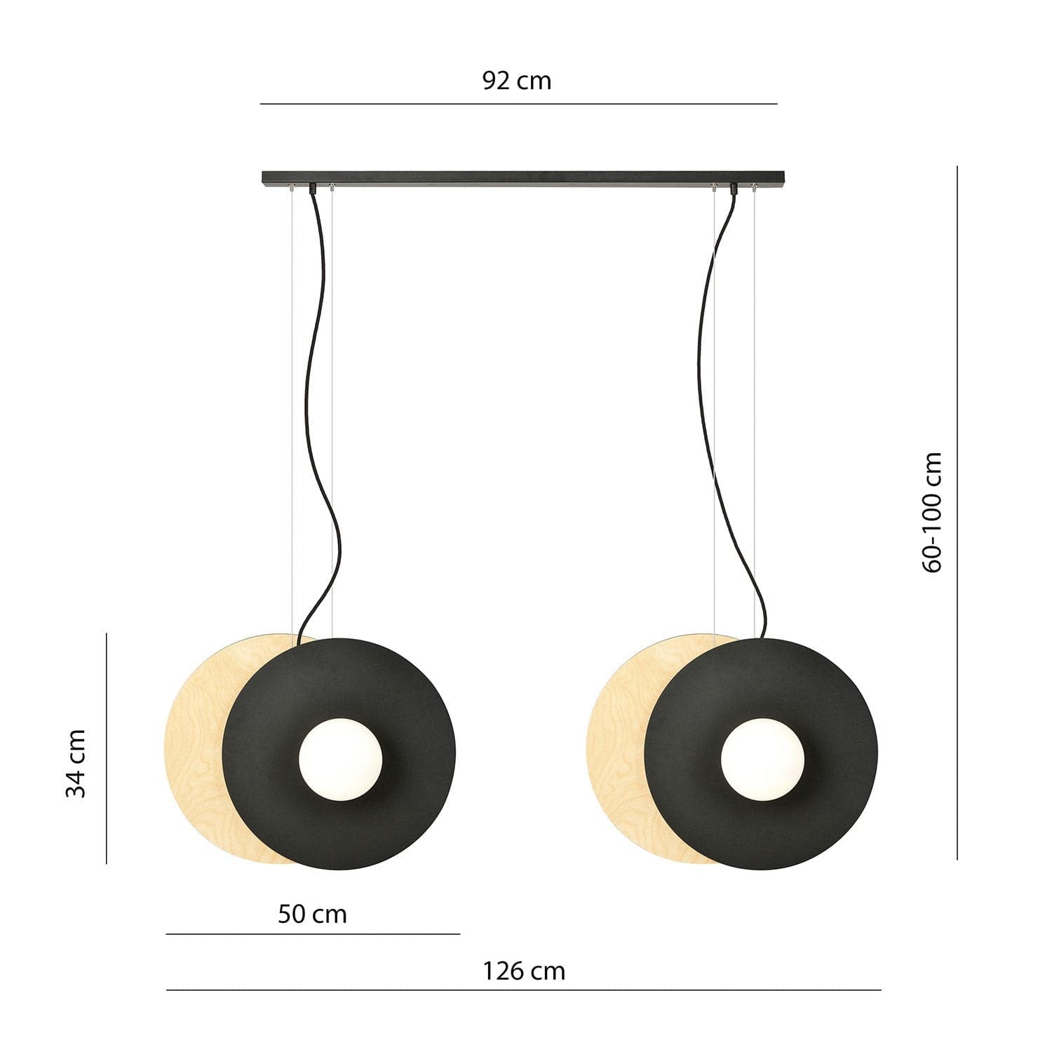 Sospensione Minimal Nordica Soho 4 Luci In Acciaio Nero E Legno Vetro Bianco in Lampade a sospensione LuceArt - Montecorvino Pugliano, commercioVirtuoso.it