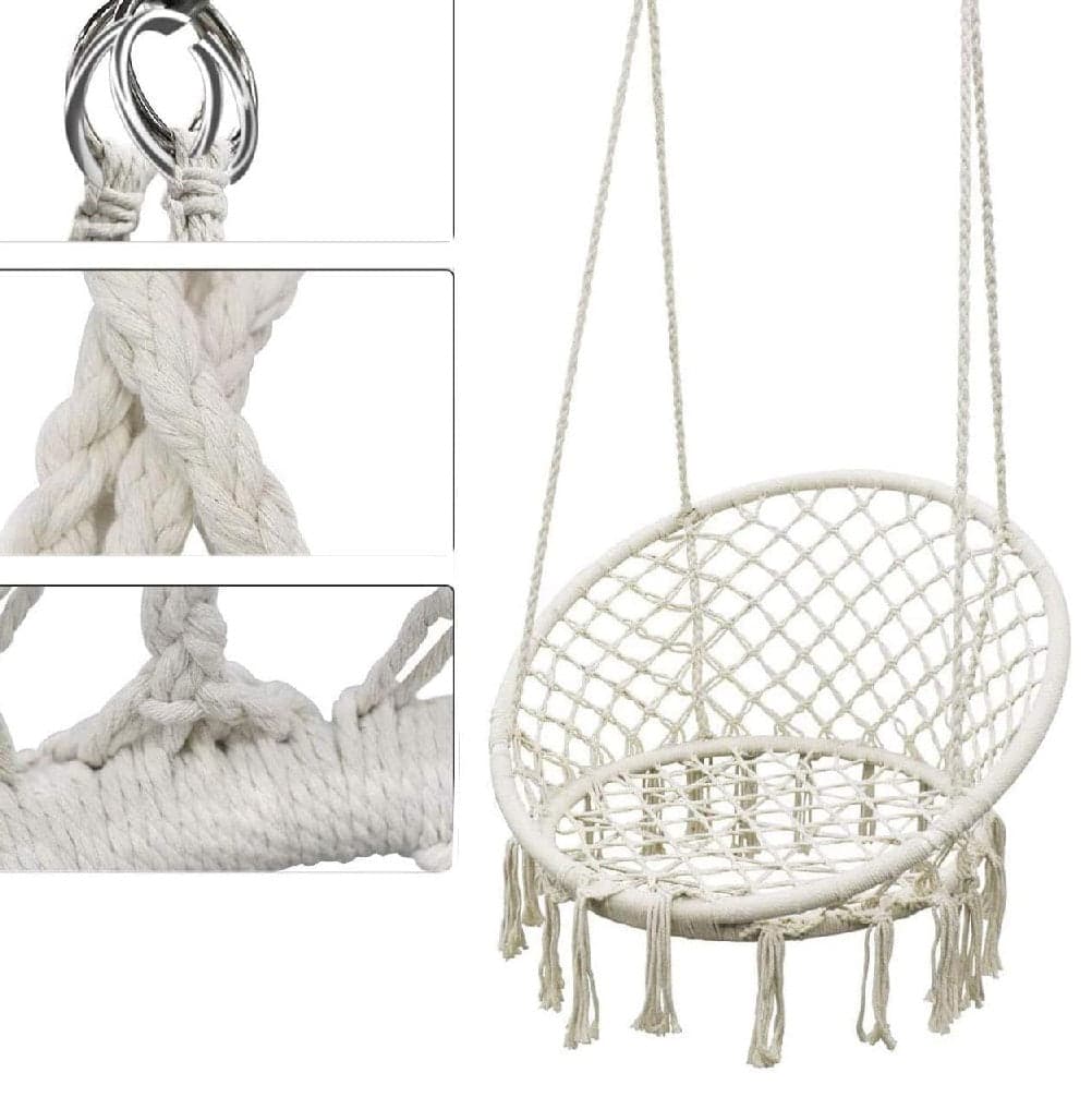 Poltrona Sospesa Amaca Dondolo Intrecciata in Tessuto Beige uso Interni Esterni in Sedie sospese Danyx - Casoria, commercioVirtuoso.it