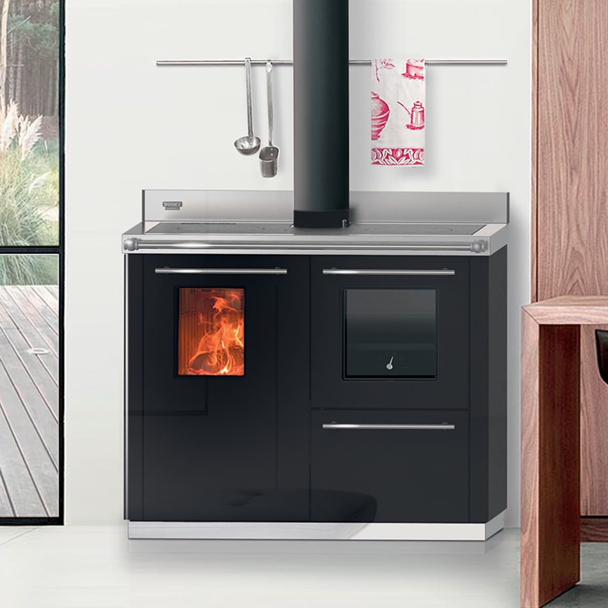 Thermorossi Termocucina a Legna Bosky F30 Square EVO5 30,5 kW in Forni caminetto Masterbrico - Longobardi, commercioVirtuoso.it