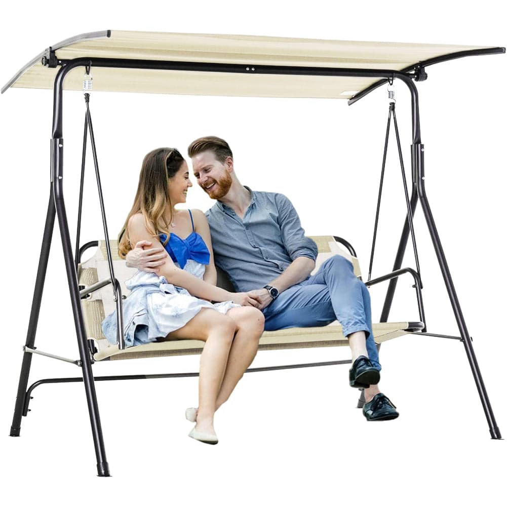 Dondolo da Giardino 3 Posti 172cm Tettuccio Regolabile Impermeabile Struttura Acciaio Beige in Dondoli coperti Danyx - Casoria, commercioVirtuoso.it