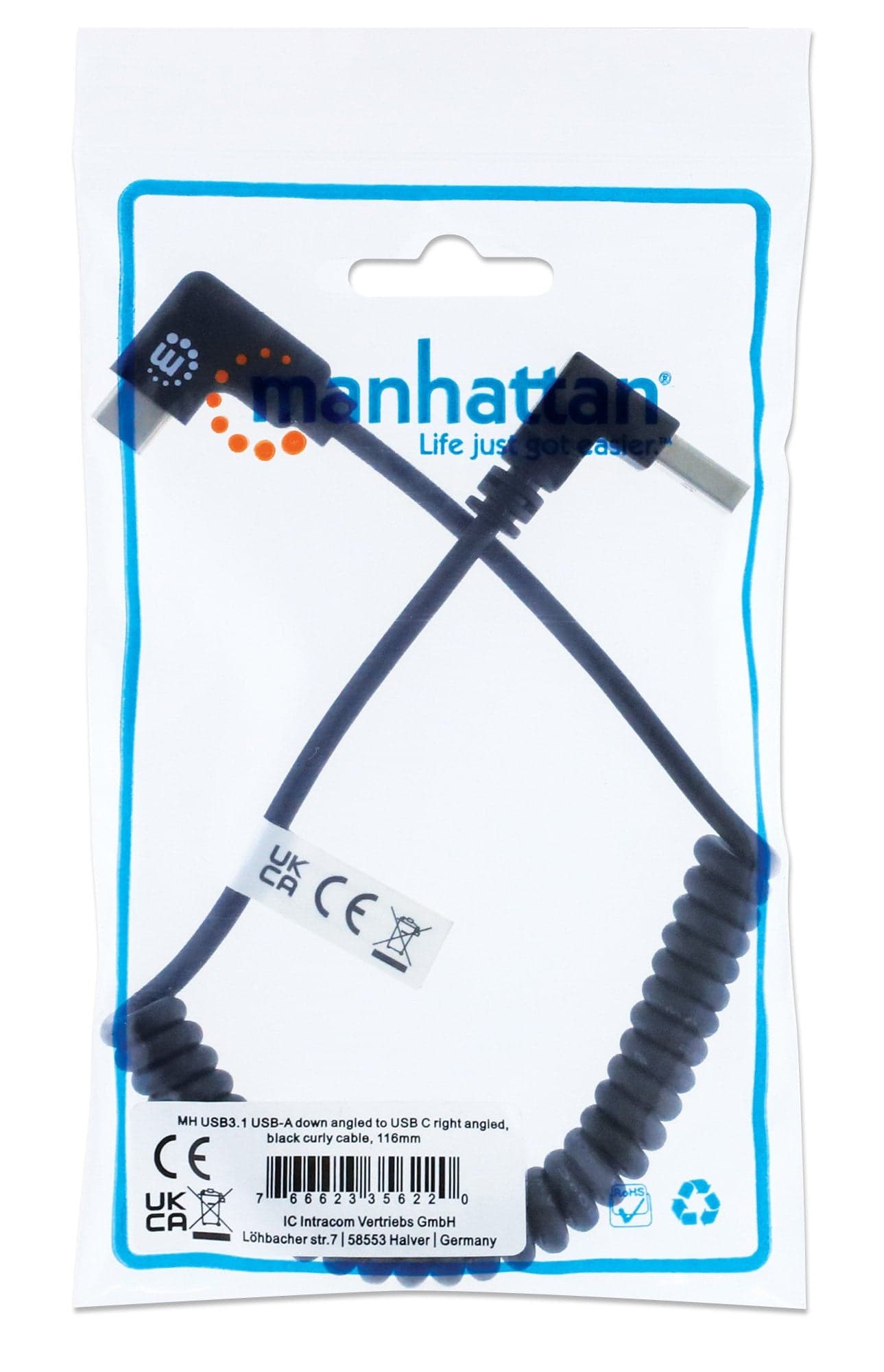 Cavo di Ricarica USB-A a USB-C&trade 1m Spiralato Nero