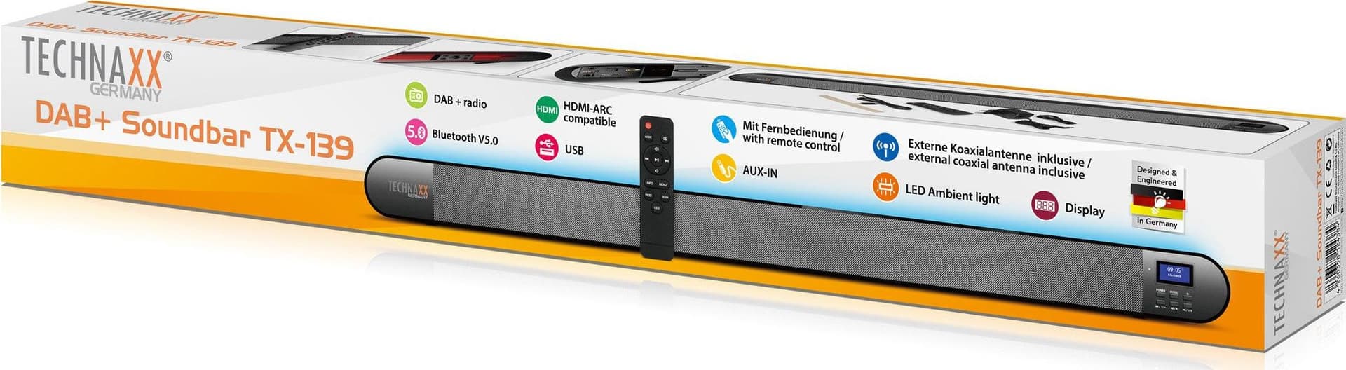 Soundbar con Radio DAB+ e FM Bluetooth V5.0 Connessione Ottica e Luce LED 7 Colori, TX-139