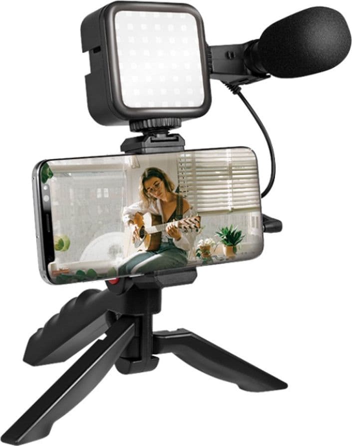 Kit Vlogger Treppiede per Smartphone 4,7''–7'' con Luce LED e Microfono Direzionale