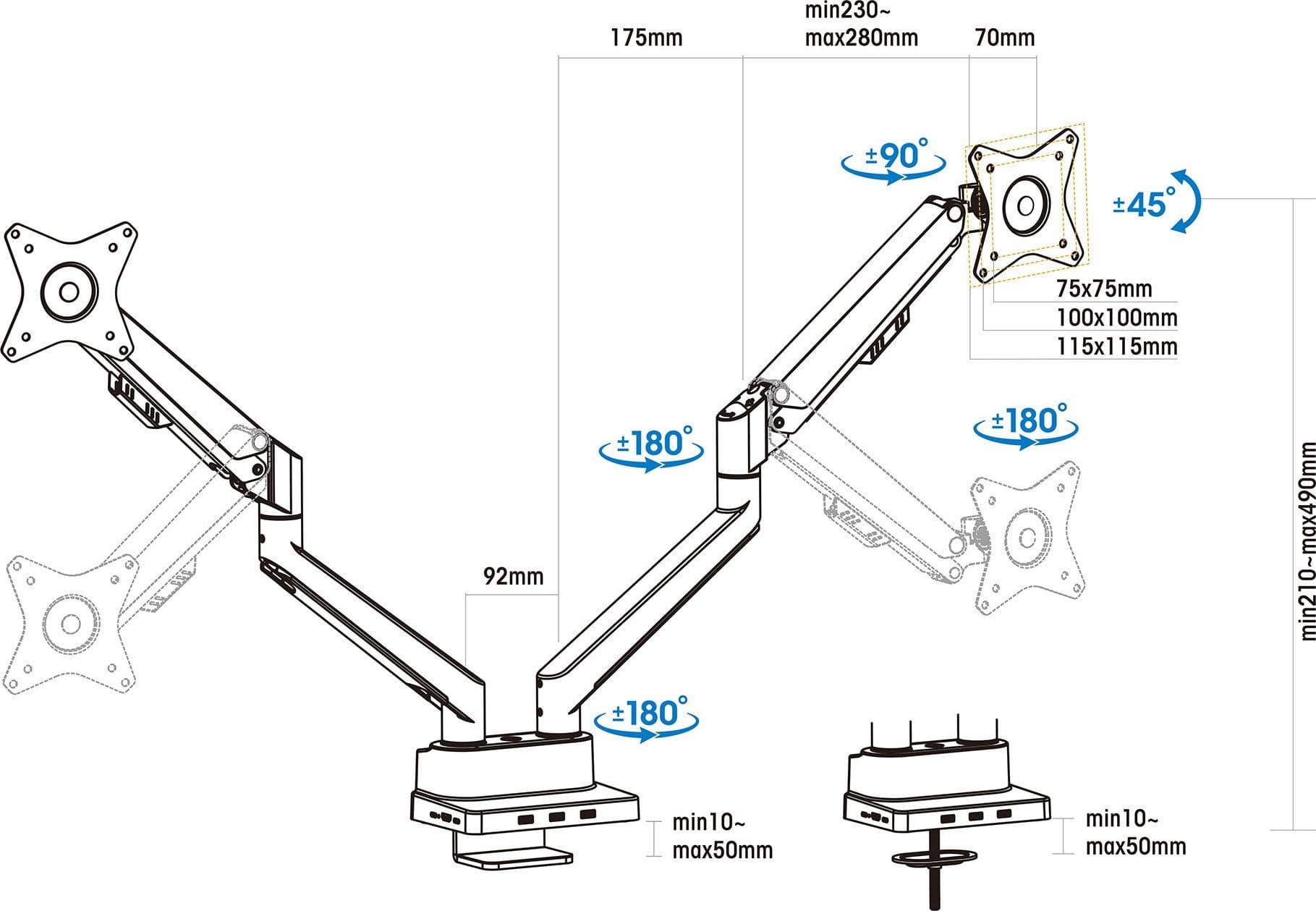 Supporto da Scrivania Doppio Monitor 17-32'' con Molla a Gas e Docking Station 8-in-1 in Supporti Scontolo.net - Potenza, commercioVirtuoso.it