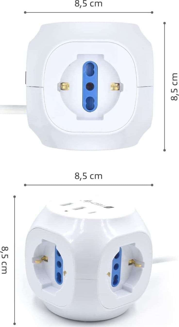 Multipresa a Cubo 3 Posti con 2 Porte USB-A e 1 USB-C&trade QC3.0 in Multiprese Scontolo.net - Potenza, commercioVirtuoso.it
