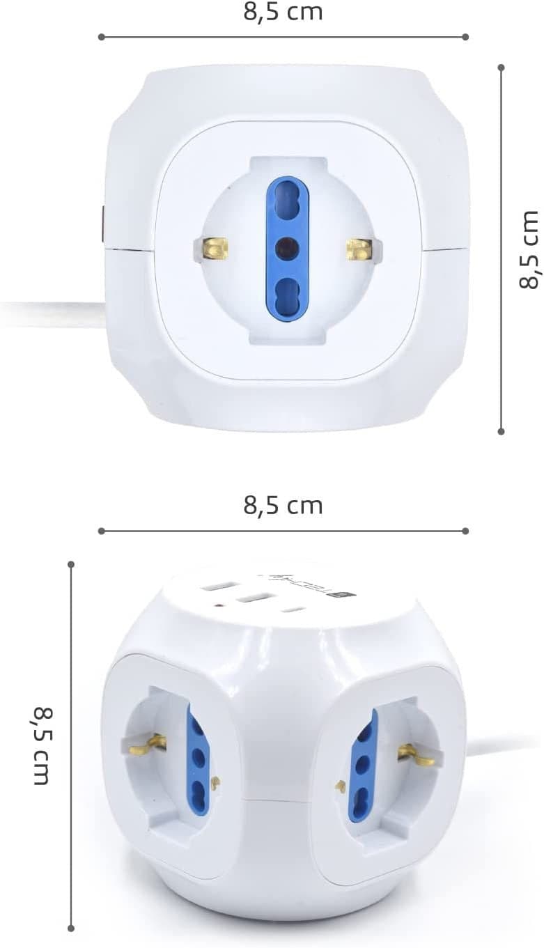 Multipresa a Cubo 3 Posti con 2 Porte USB-A e 1 USB-C&trade QC3.0 in Multiprese Scontolo.net - Potenza, commercioVirtuoso.it