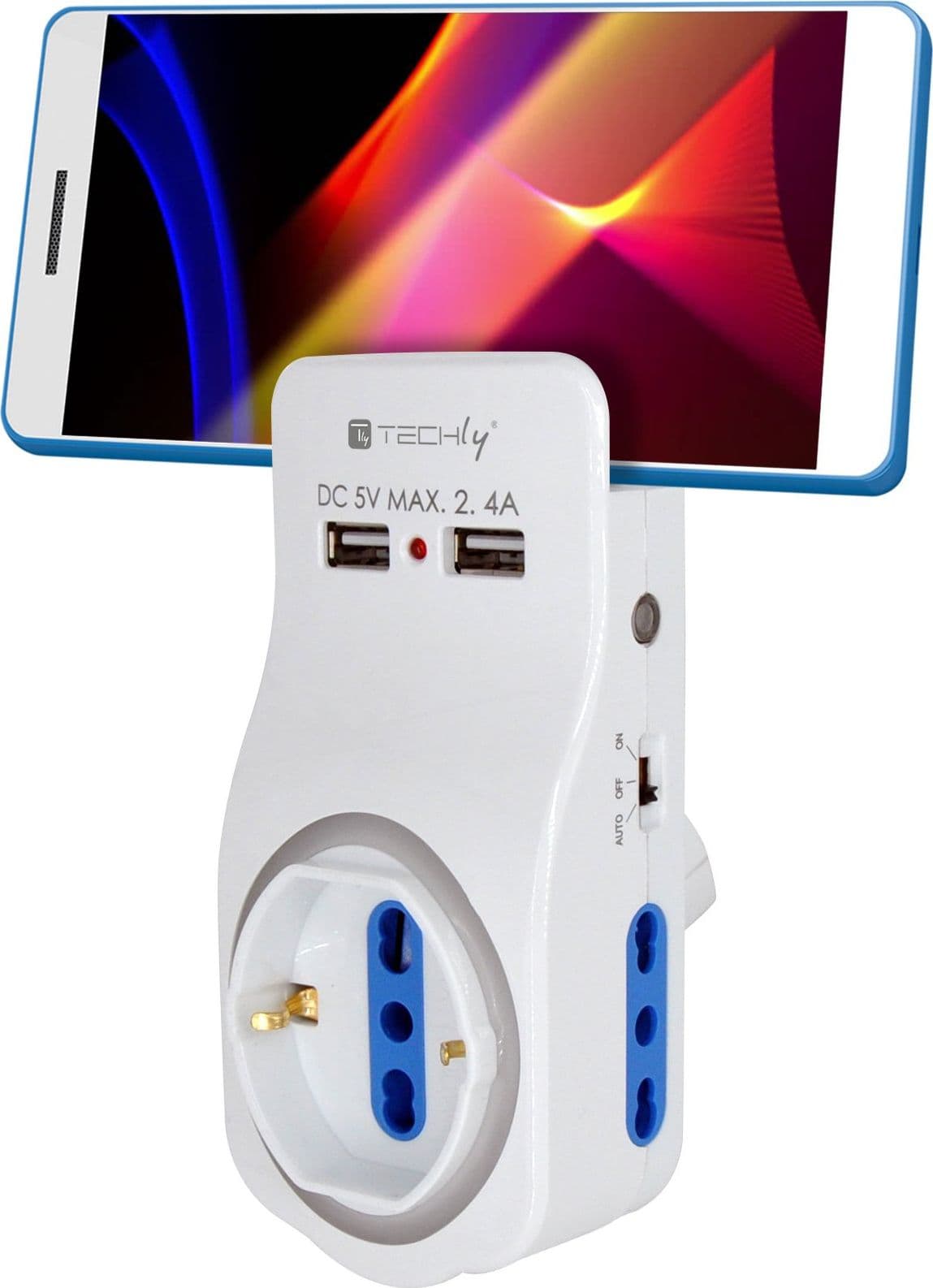 Multipresa 3 Posti e 2 Porte USB con Supporto per Smartphone e Luce Notturna in Multiprese Scontolo.net - Potenza, commercioVirtuoso.it