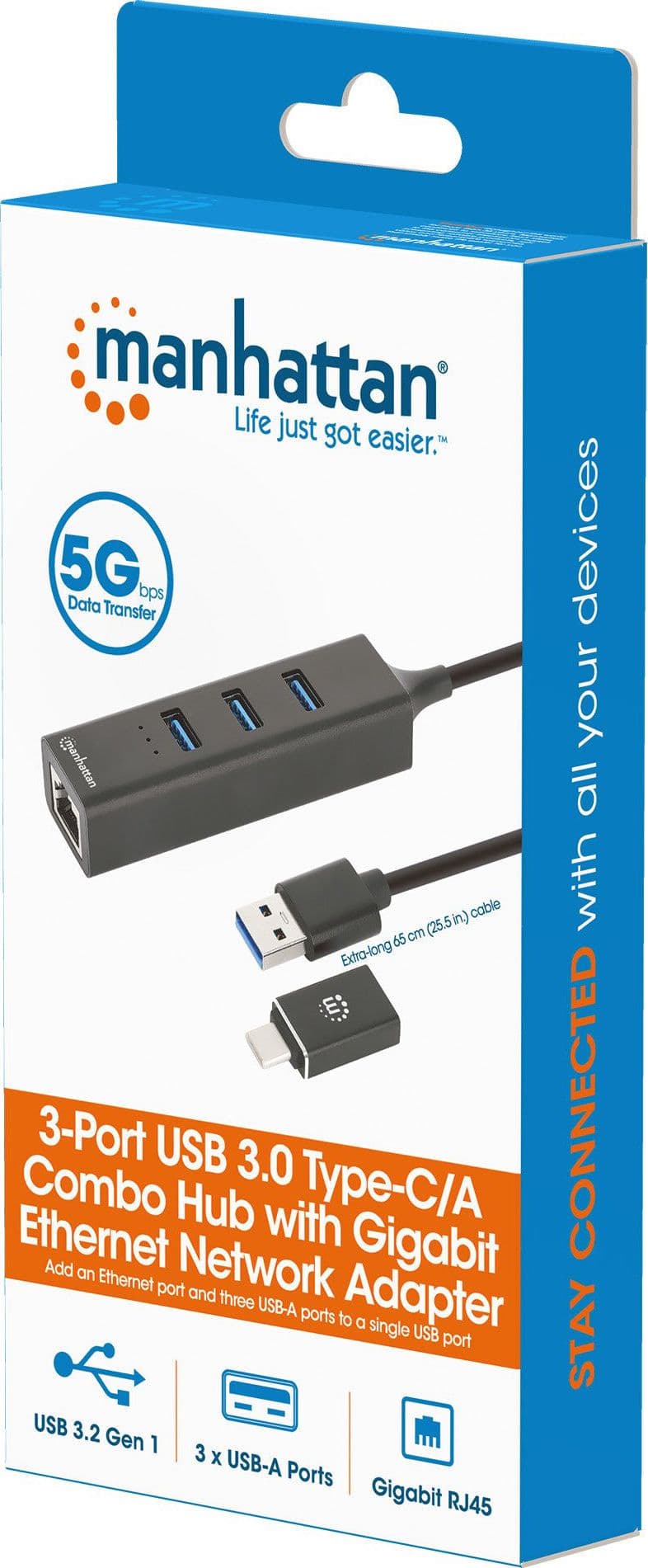 Hub USB 3.2 3 Porte Combo Type-C/A con Adattatore di Rete Gigabit
