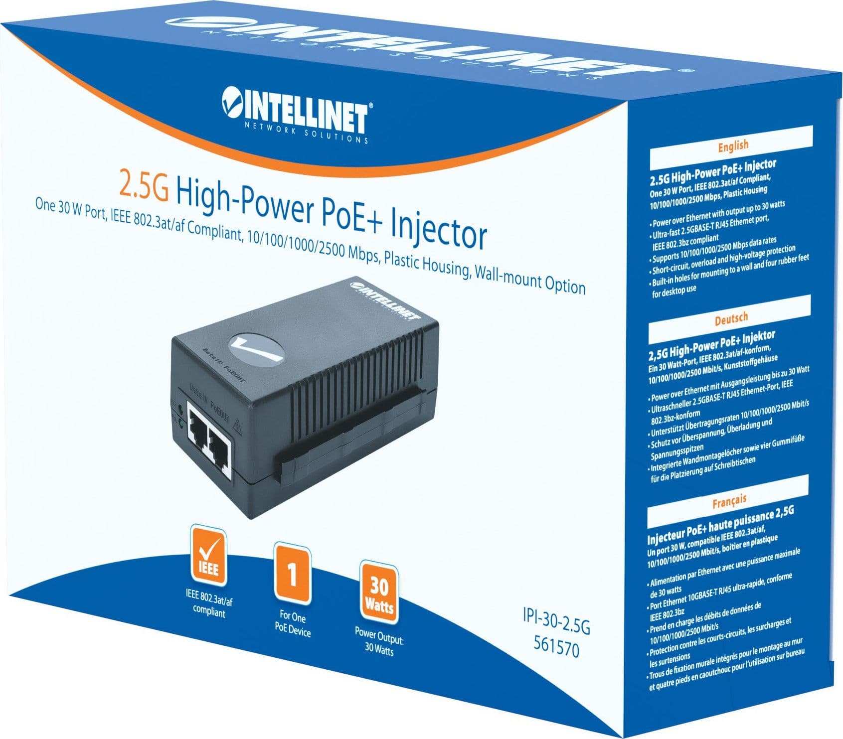 Iniettore PoE+ High Power 2.5G 30W