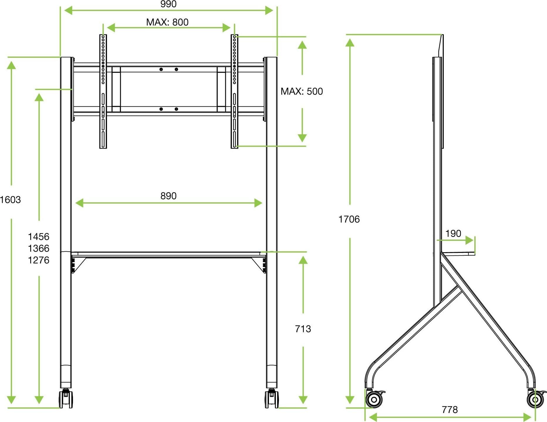 Supporto Mobile da Pavimento Multifunzione per TV LCD/LED/Plasma 55-86'' Bianco