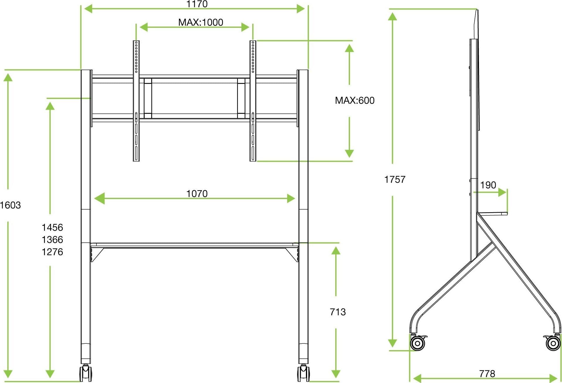 Supporto Mobile da Pavimento Multifunzione per TV LCD/LED/Plasma 65-100'' Bianco