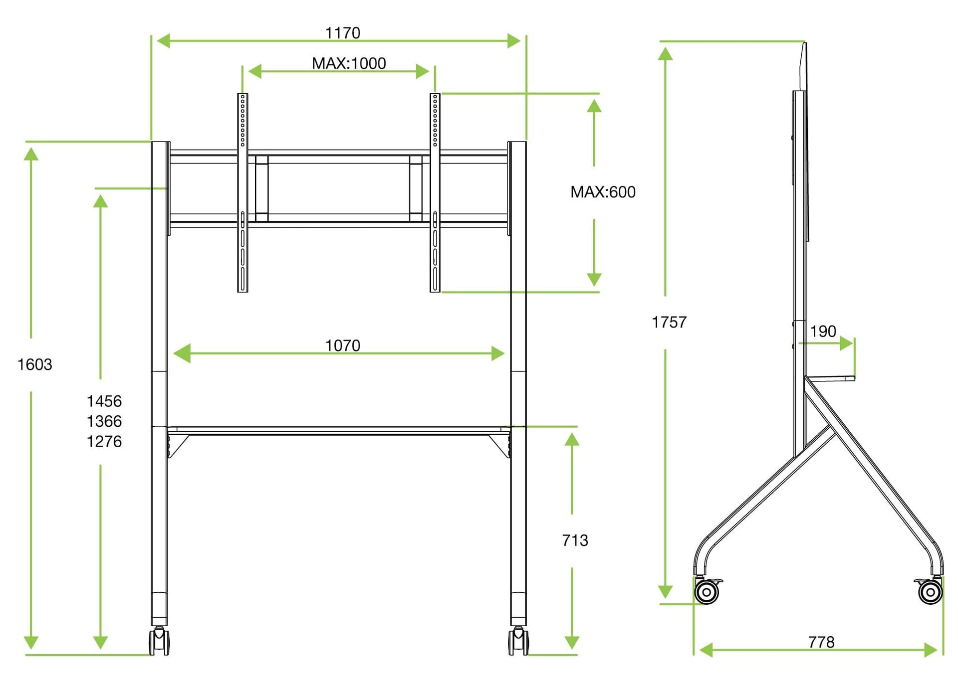 Supporto Mobile da Pavimento Multifunzione per TV LCD/LED/Plasma 65-100'' Bianco
