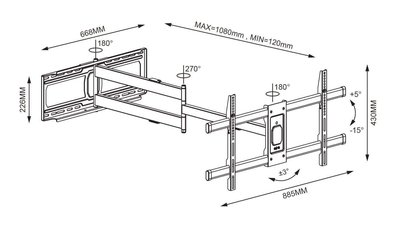 Supporto a Muro Extra Long Full Motion per TV 42-80'' in Supporti da parete e da soffitto Scontolo.net - Potenza, commercioVirtuoso.it