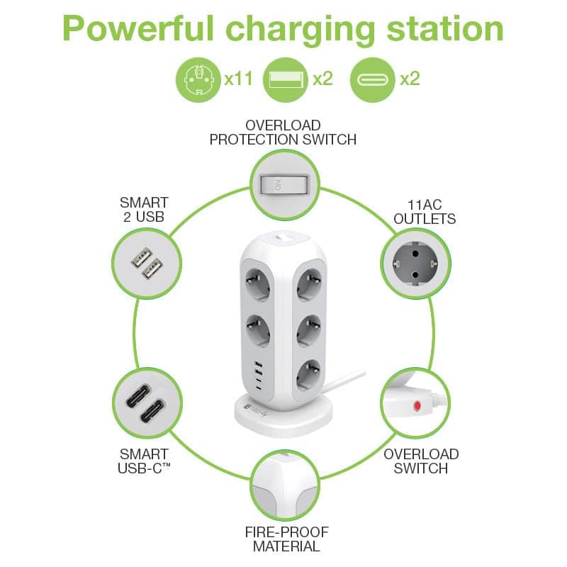 Multipresa da Tavolo Torretta di Alimentazione 11 Prese Schuko 2 USB-A e 2 USB-C&trade in Multiprese Scontolo.net - Potenza, commercioVirtuoso.it