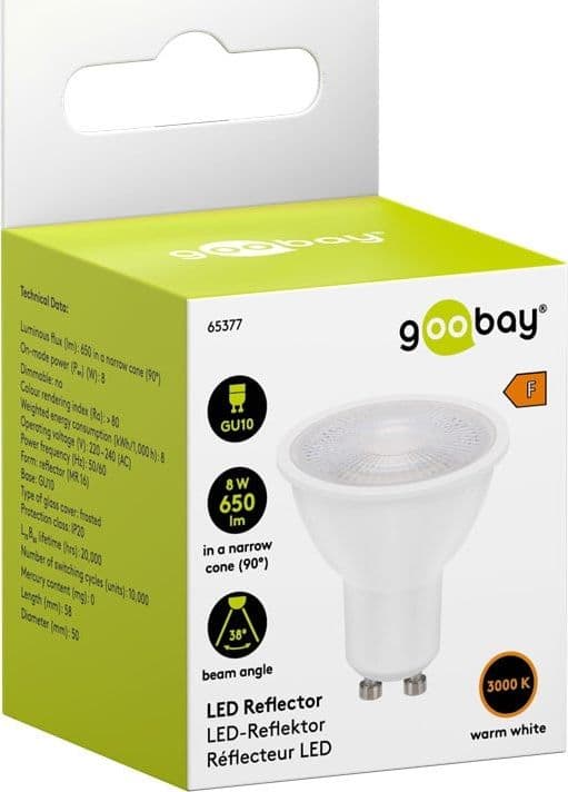Faretto GU10 Bianco Caldo 8W, Classe F