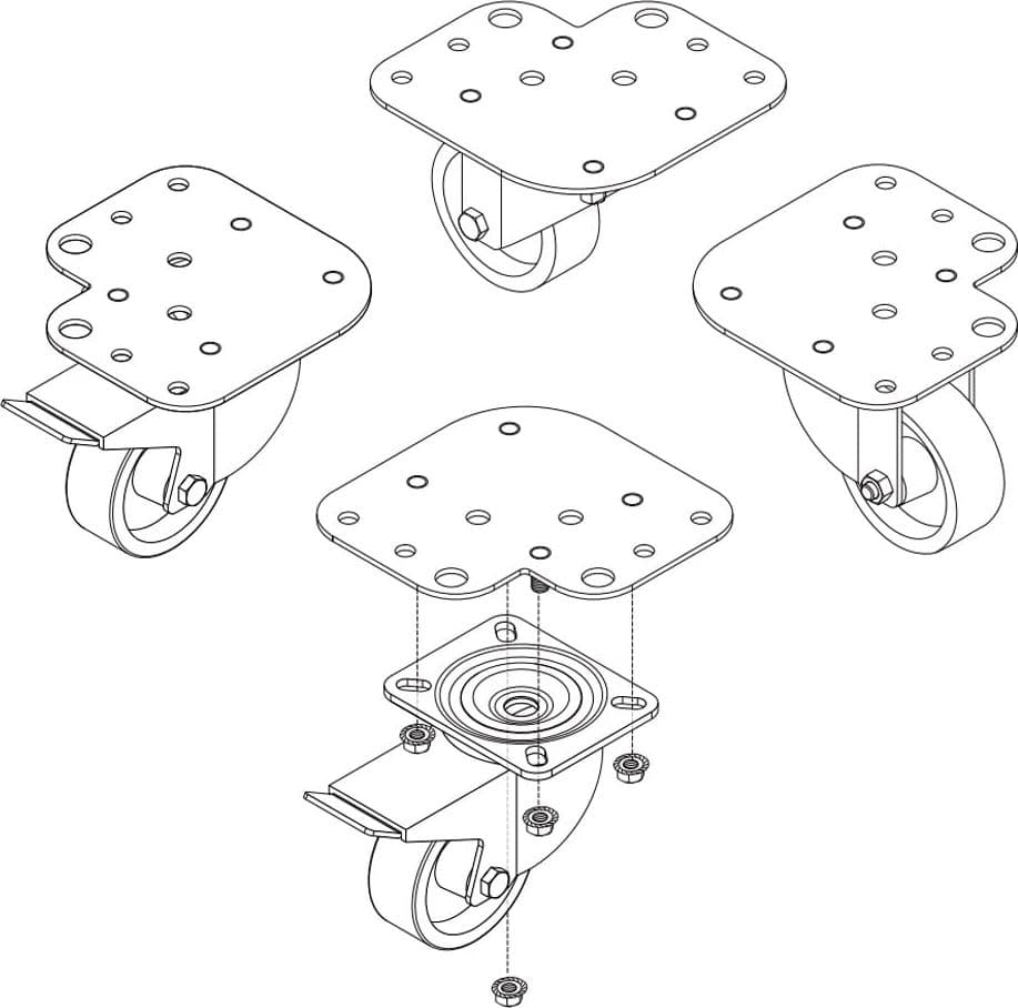 Kit 4 Ruote per Armadi con Piastre per Montaggio Simultaneo Piedini in Rotelle Scontolo.net - Potenza, commercioVirtuoso.it