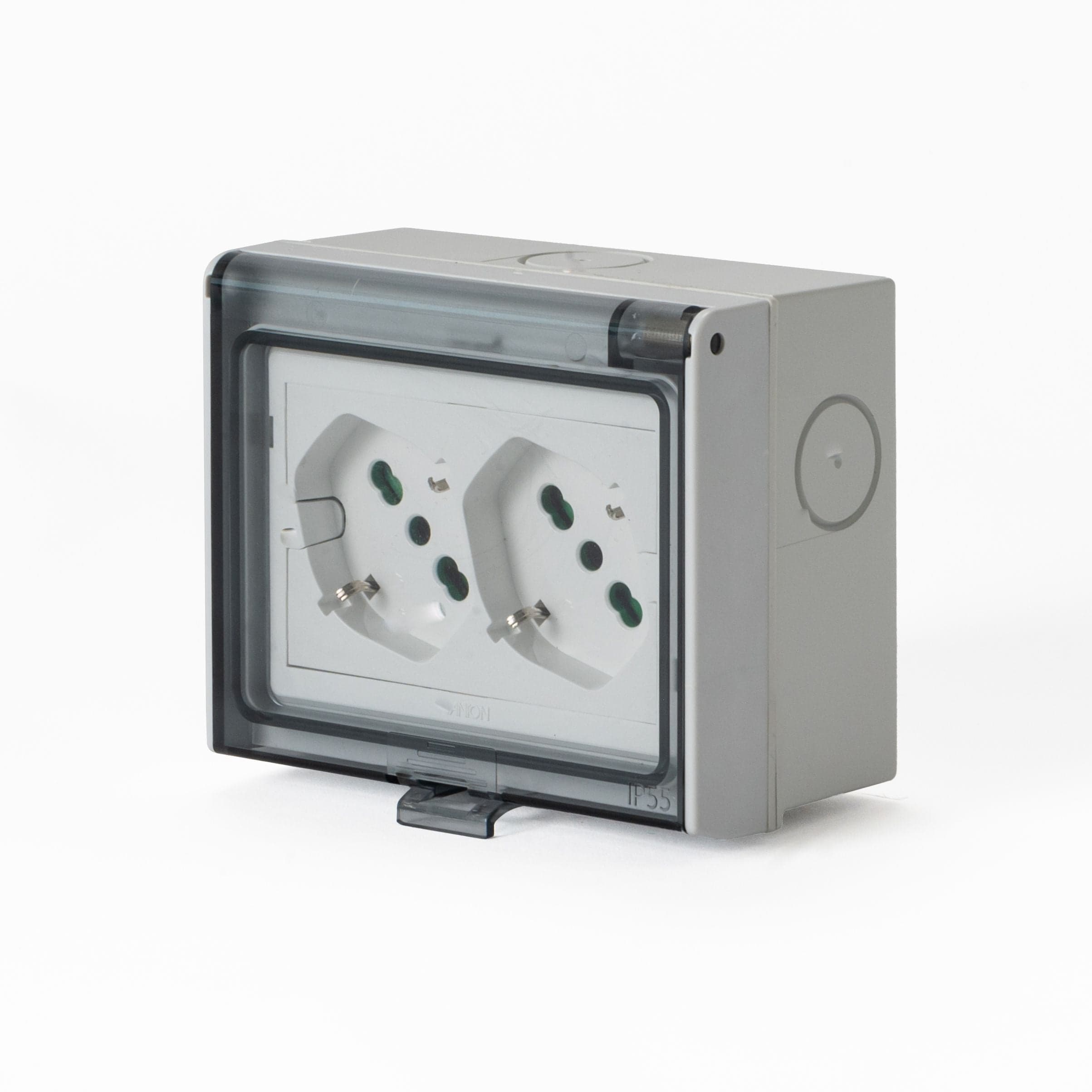 Multipresa Universale IP55 con Doppia Presa Bipasso Italiana Schuko con Scatola da Parete 3 Moduli