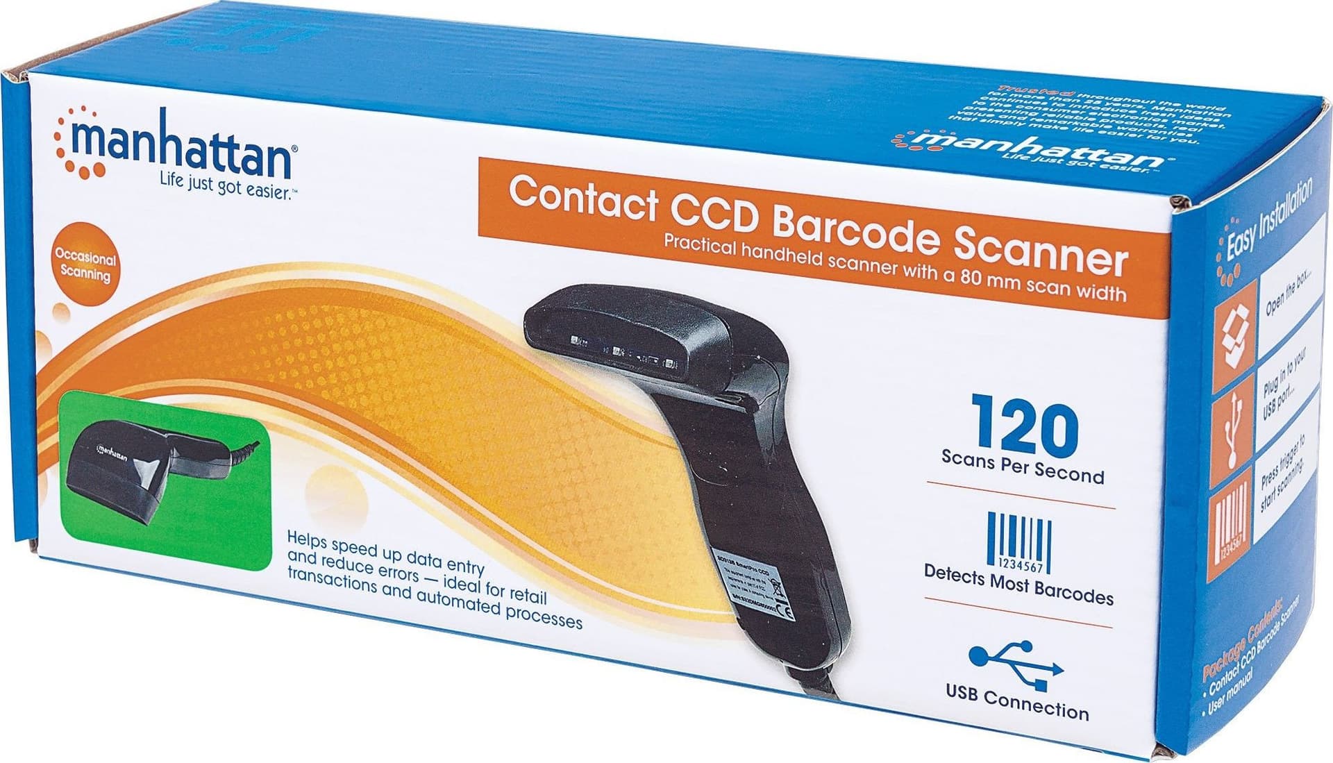 Lettore di Codici a Barre CCD 80mm USB Retail Box Nero
