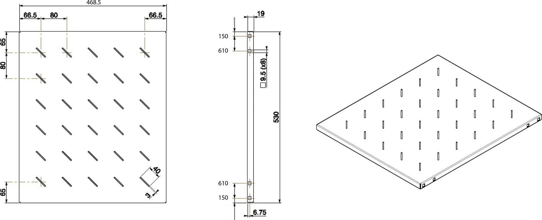 Mensola per rack 19'' 530 mm Nera 4 punti