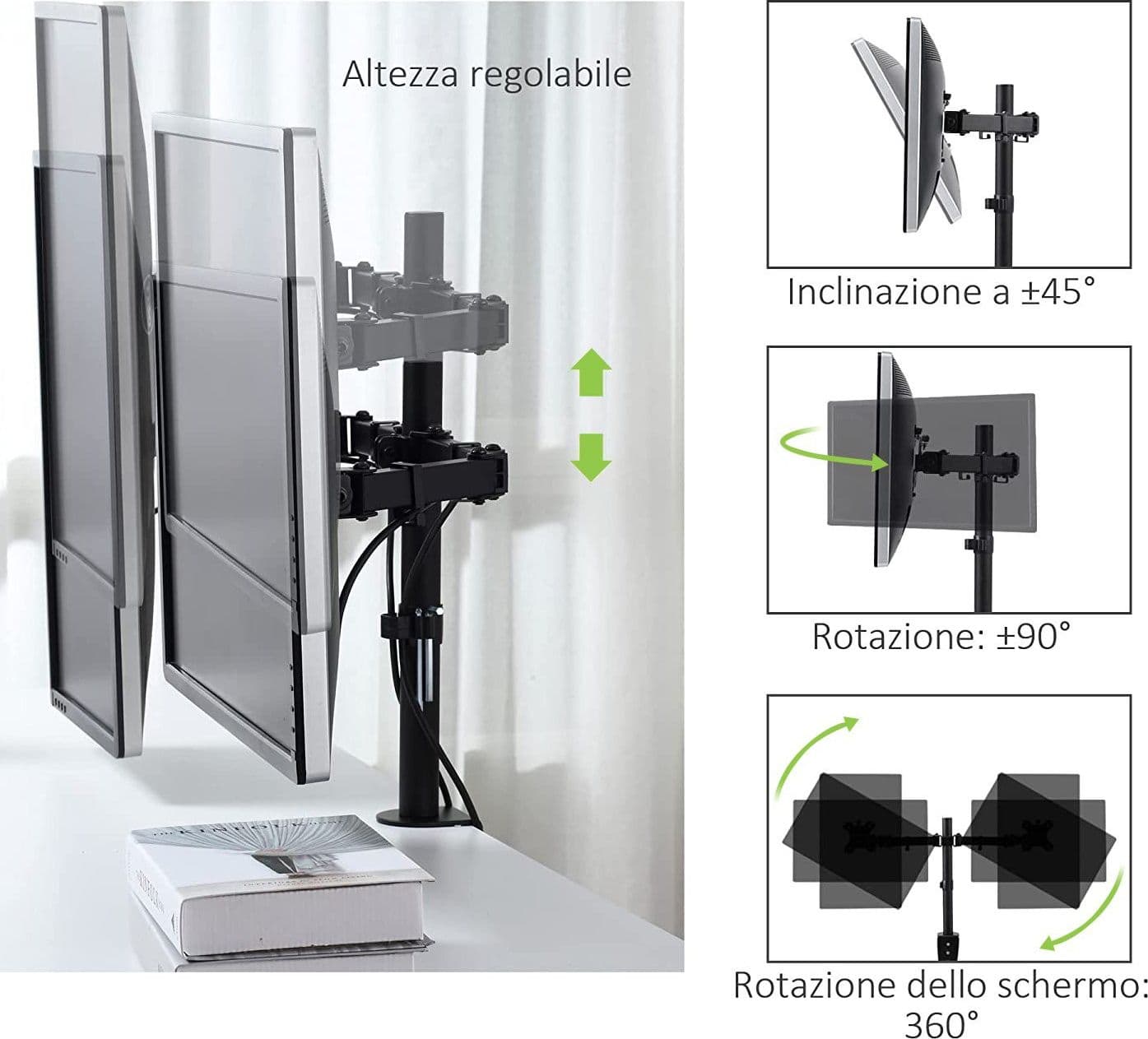 Supporto da Scrivania per 2 Monitor 13-27'' Diametro 48 mm ad Altezza Regolabile con Morsetto a C in Supporti da parete e da soffitto Scontolo.net - Potenza, commercioVirtuoso.it