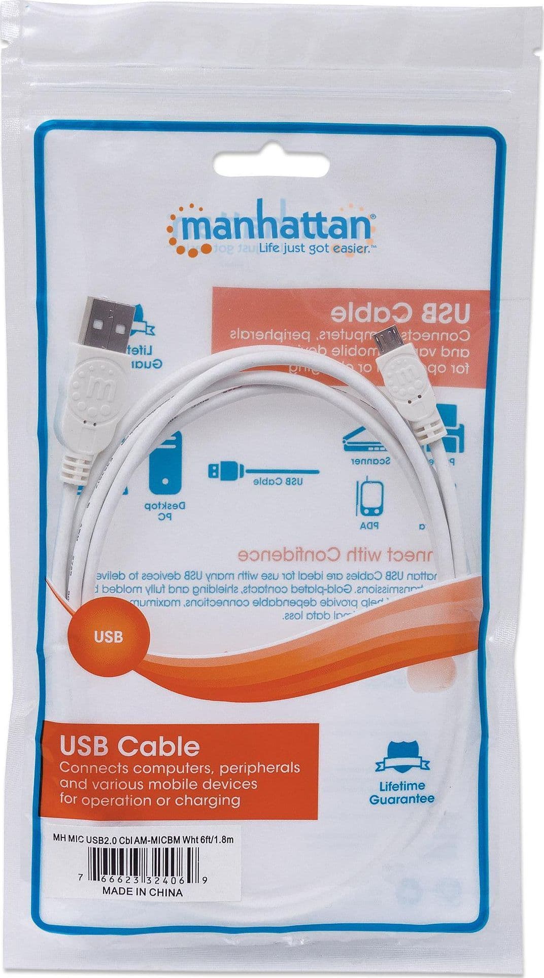 Cavo USB 2.0 A maschio/Micro B maschio 0,3 metri Bianco