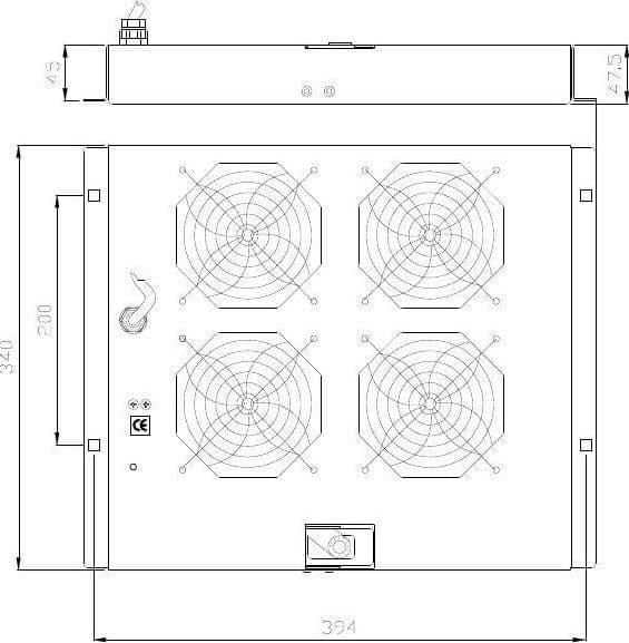 Gruppo di ventilazione a soffitto per Rack 19'' 4 Ventole Nero