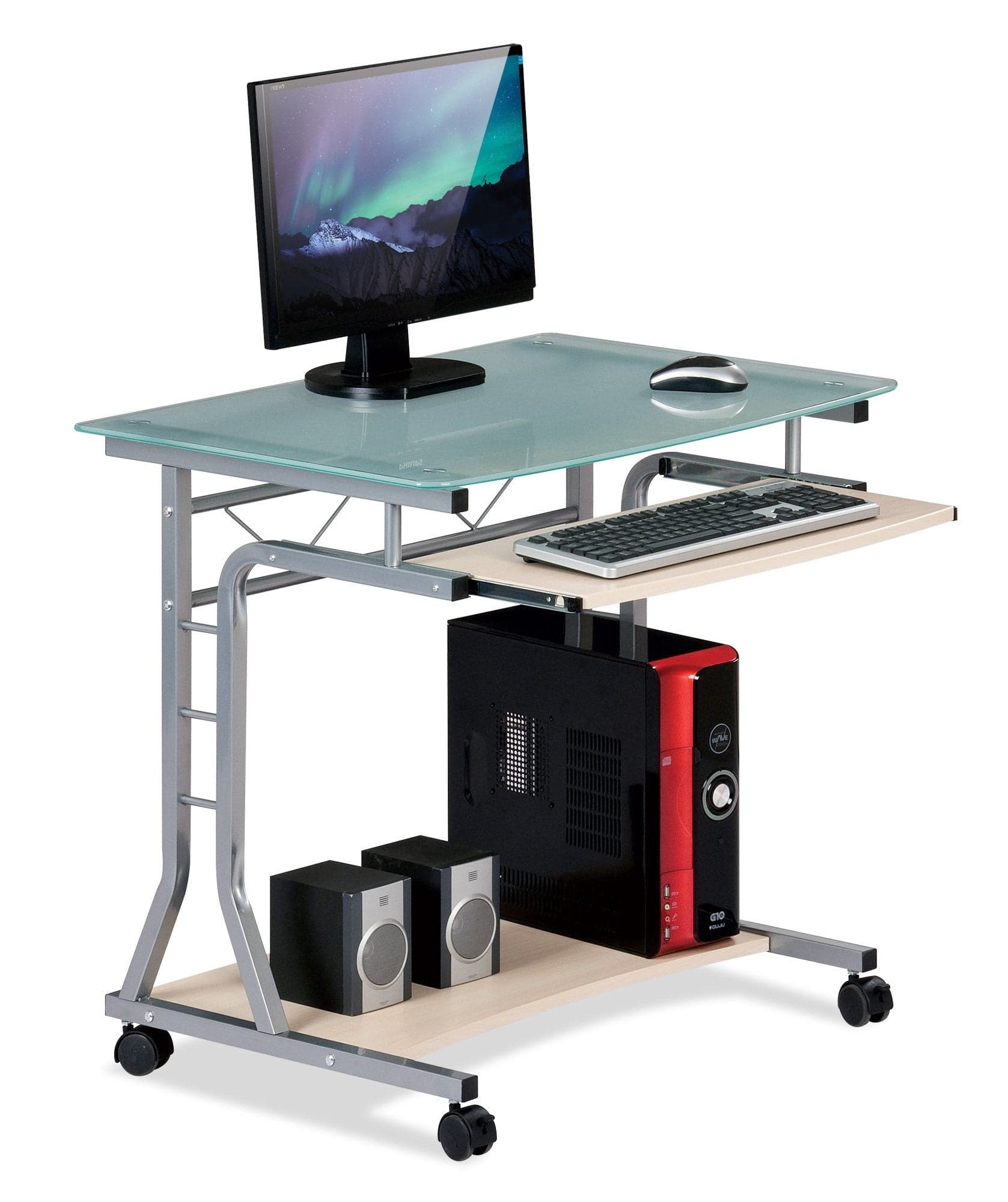 Scrivania per PC Compatta in Metallo e Vetro con Ruote in Scrivanie Scontolo.net - Potenza, commercioVirtuoso.it