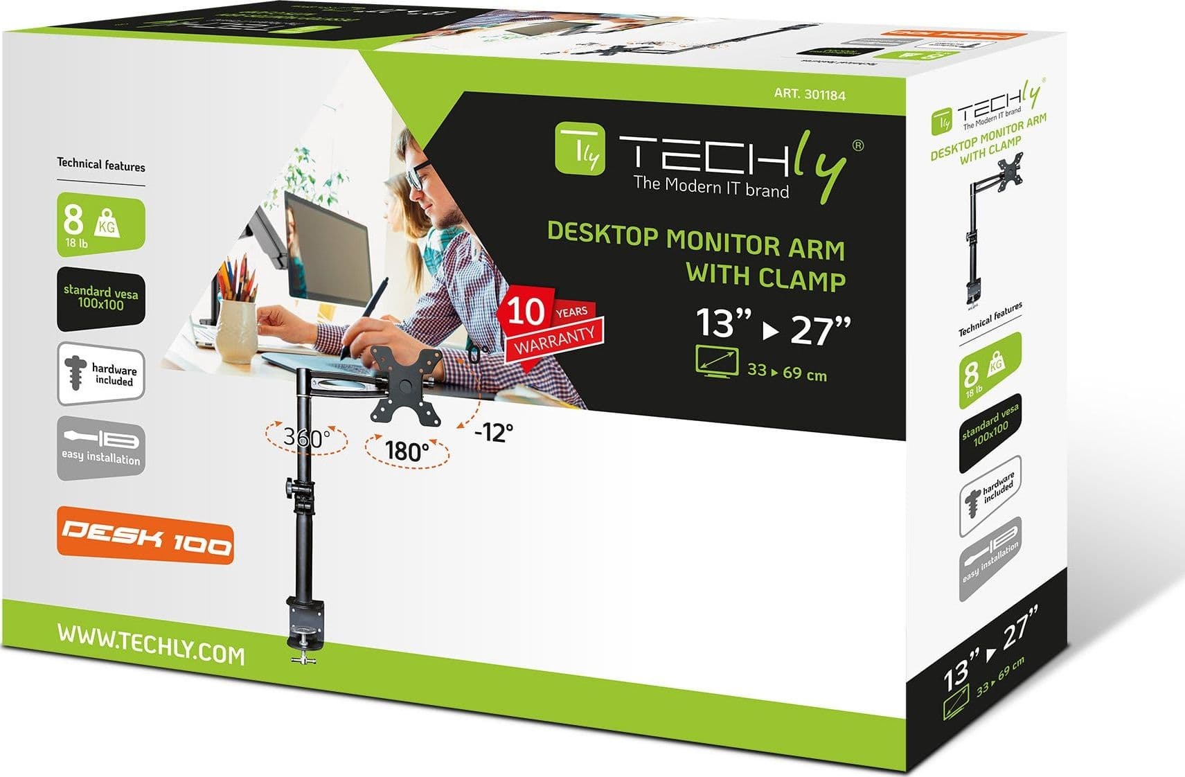 Supporto da scrivania per Monitor 13-27'' braccio medio inclinabile
