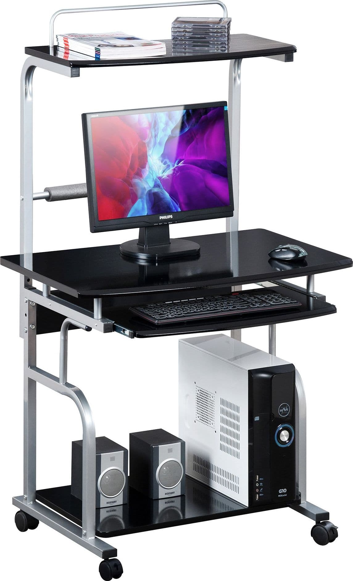 Scrivania Mobile per PC Stampante con Tastiera Estraibile Nero Lucido in Scrivanie Scontolo.net - Potenza, commercioVirtuoso.it