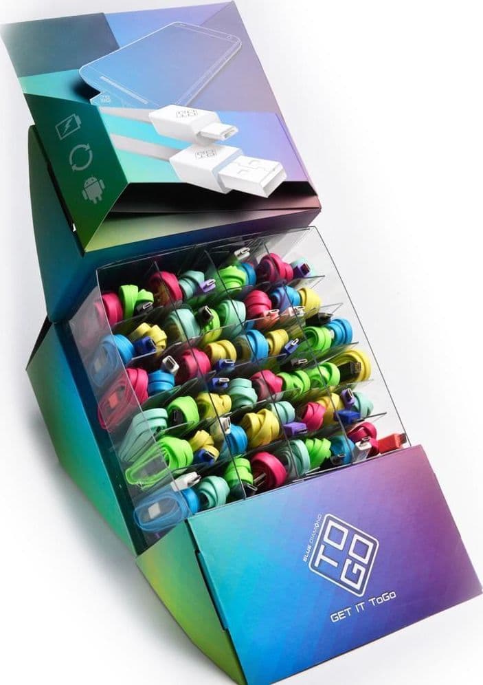 Espositore 48 Cavi Flat USB A / Micro USB B Multicolor in Clip fermacavi da parete Scontolo.net - Potenza, commercioVirtuoso.it